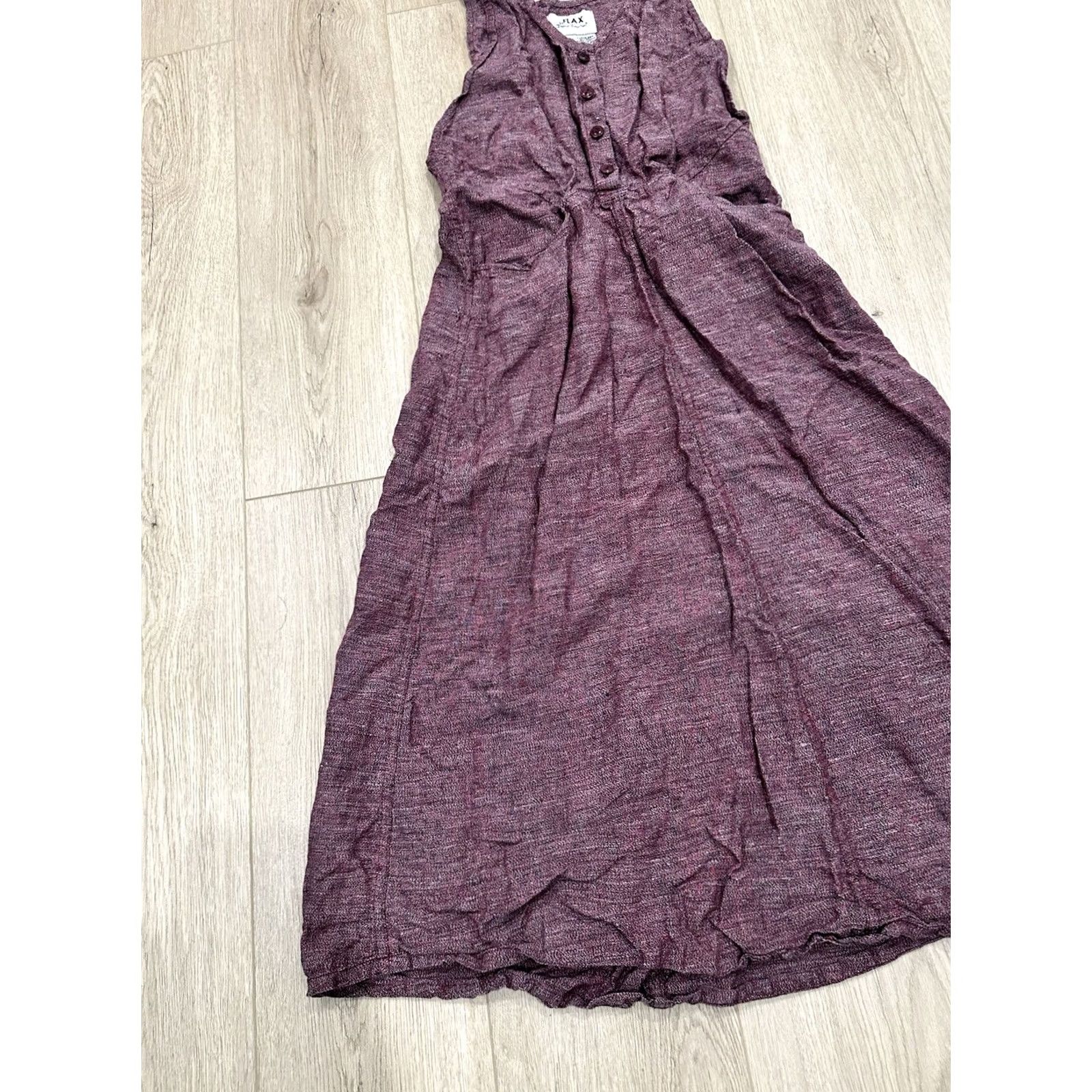 FLAX FLAX by Jeanne Engelhart Plum Linen Dress Sleeveless Button Size Small Women Long Pockets Size 28" / US 6 / IT 42 - 3 Thumbnail