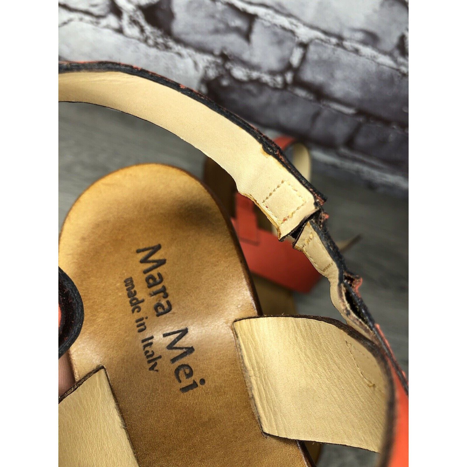 Other Mara Mei Orange Leather Ankle Strap Stacked Heeled Sandals W Size US 7.5 / IT 37.5 - 22 Thumbnail