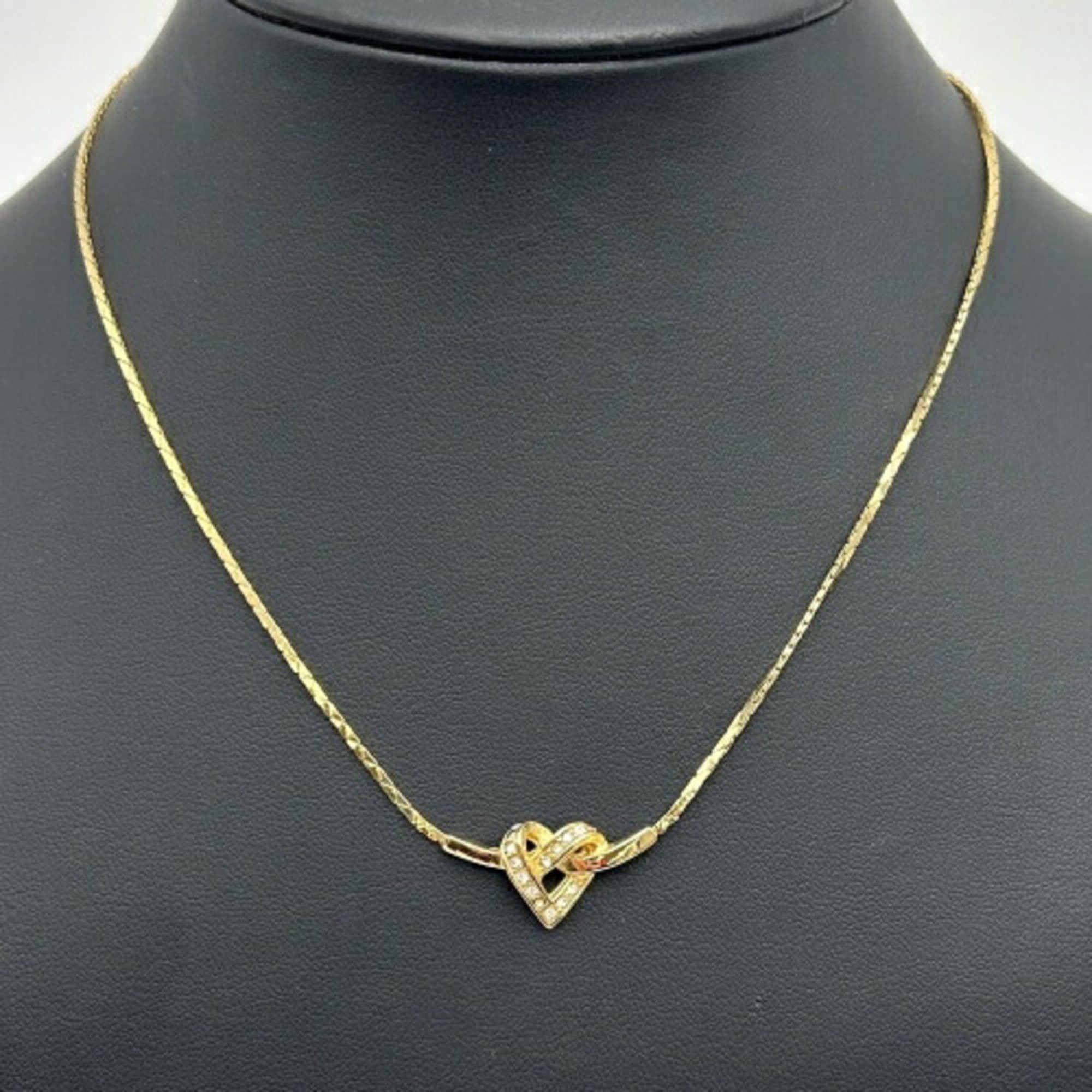 image of Christian Dior Heart Design Necklace Rhinestone Gold Color Itljkvjfvmma, Women's
