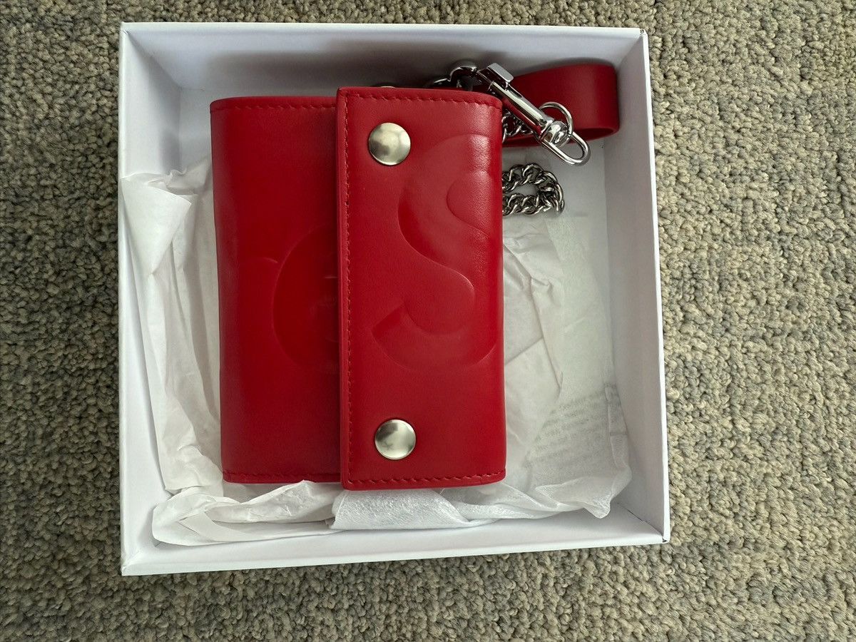 Supreme SUPREME Leather zip card holder Wallet red calfskin logo