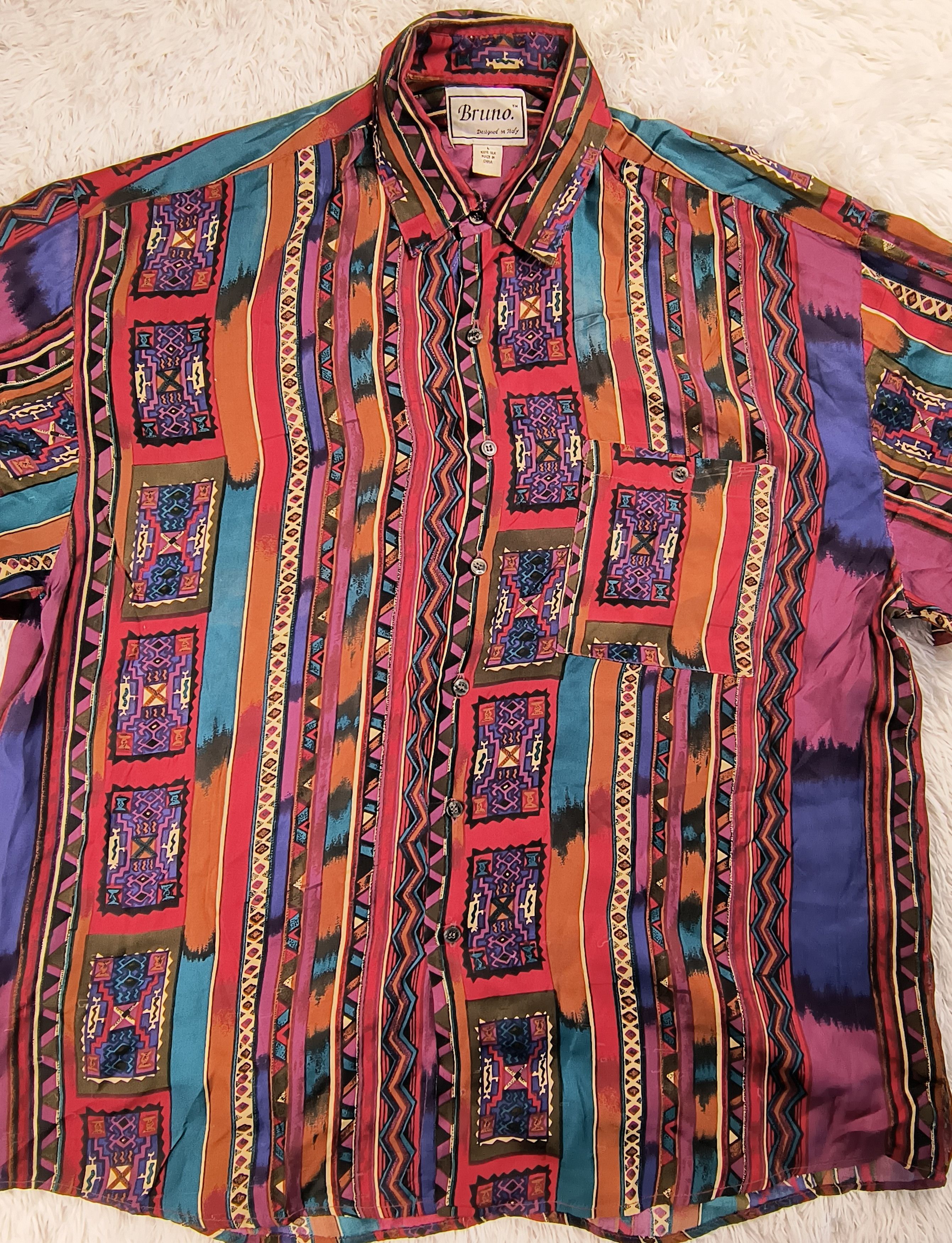 Vintage Vintage Bruno 100% silk 90s button up shirt Size US L / EU 52-54 / 3 - 3 Thumbnail