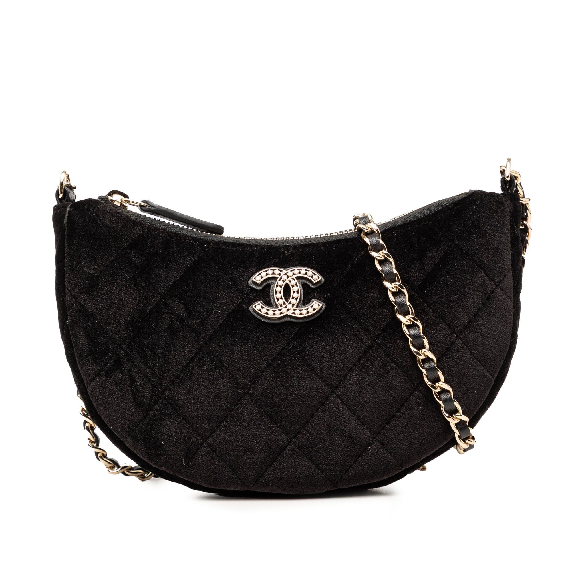 Chanel CC Quilted Velour Half Moon Chain Crossbody Size ONE SIZE - 1 Thumbnail