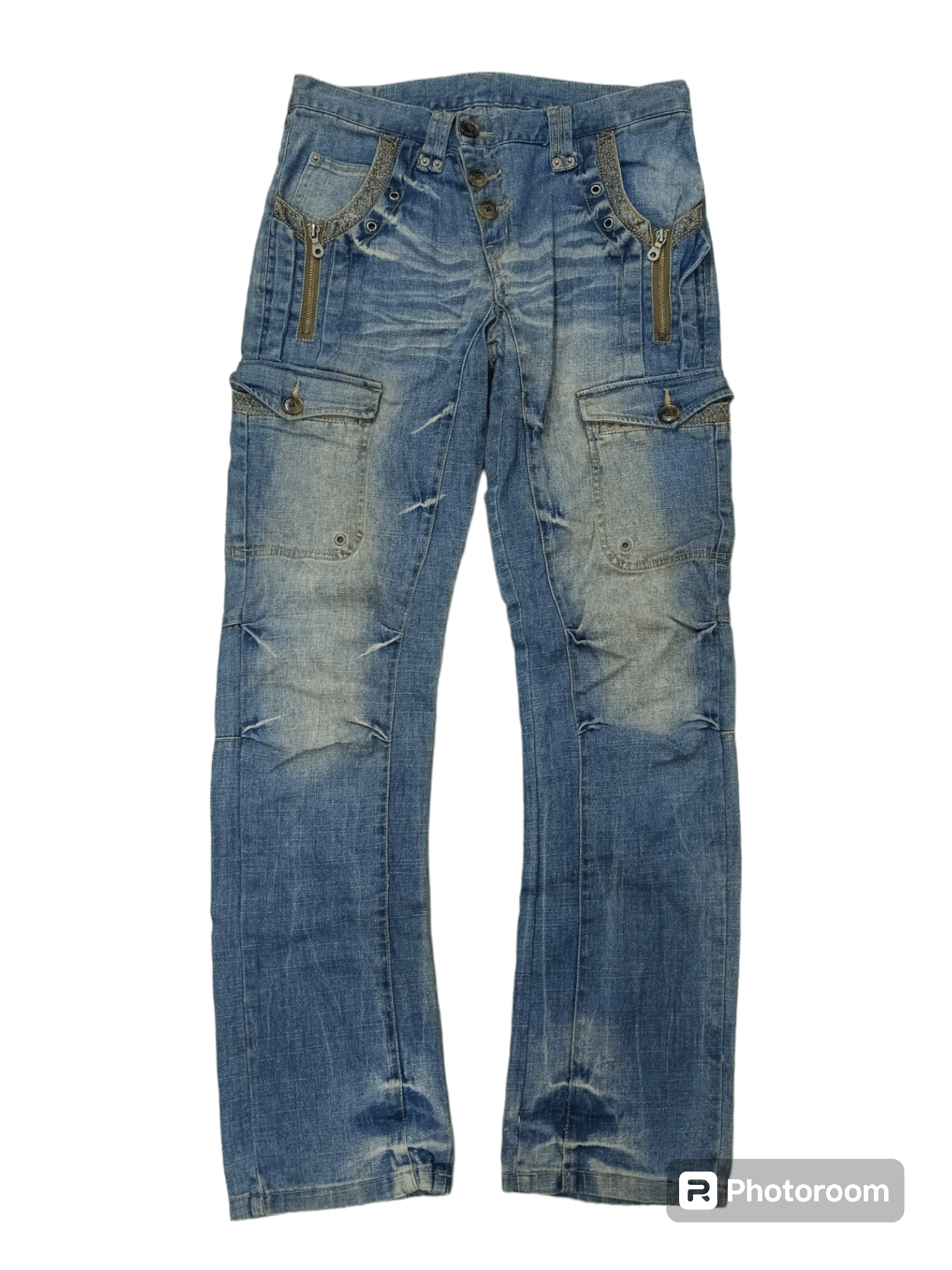 image of Distressed Denim x If Six Was Nine Sick Tactical Cargo Pants Ppfm in Blue Distressed (Size 32)