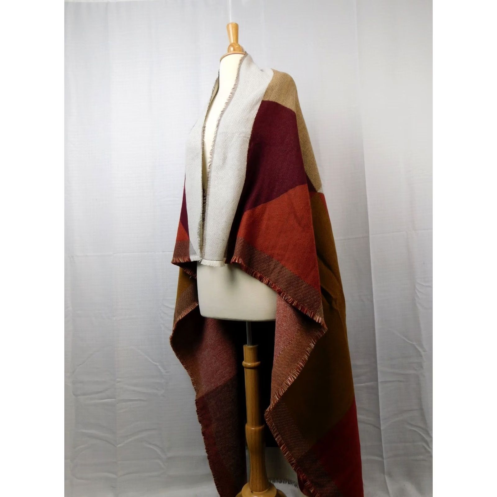 Vintage Collection XIIX Oversize Plaid Fringe Blanket Scarf Brave Burgundy Womens Shawl/Wrap 55" x 58" Acrylic Fringe N/A Size ONE SIZE - 3 Thumbnail