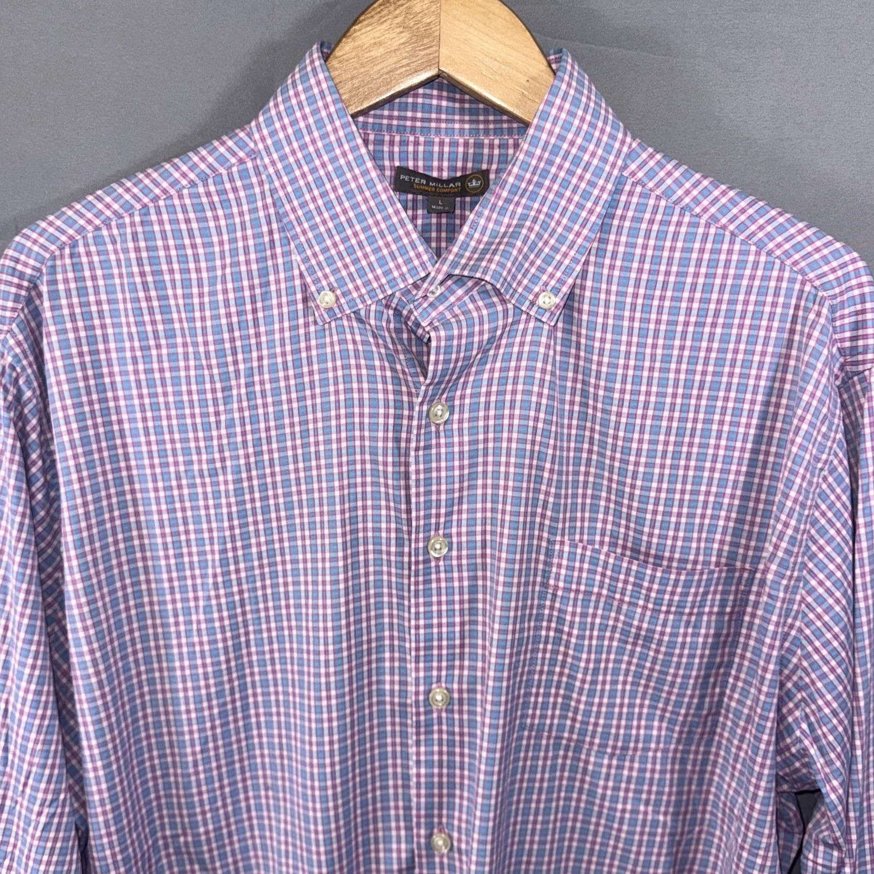 Peter Millar Peter Millar Shirt Mens Large Blue Pink Check Summer Comfort Button-Down Stretch Size US L / EU 52-54 / 3 - 6 Thumbnail