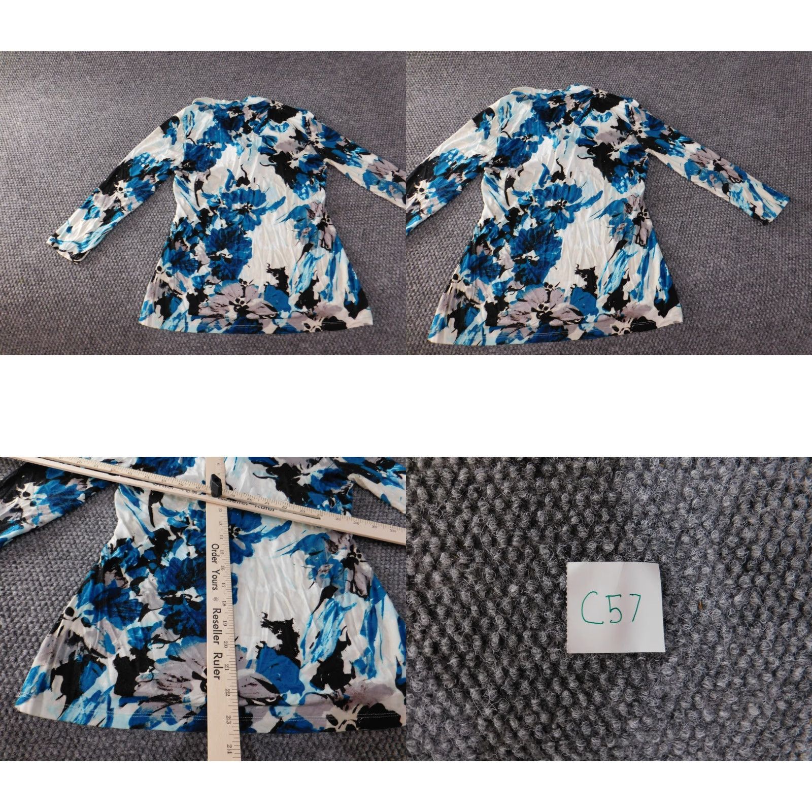 Vintage Taylor Blouse Shirt Womens PS Petite Blue Floral V-Neck Pullover Knit Rayon Casual Stretch Button Long Sleeve Modern Size S / US 4 / IT 40 - 8 Thumbnail