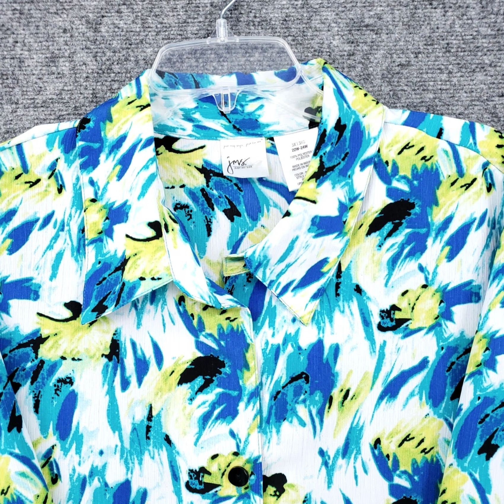 Vintage Just My Size Women Plus 3X Blue Sunflower Floral Flower Button Down Collared Top Size XXL / US 16-18 / IT 52-54 - 3 Thumbnail