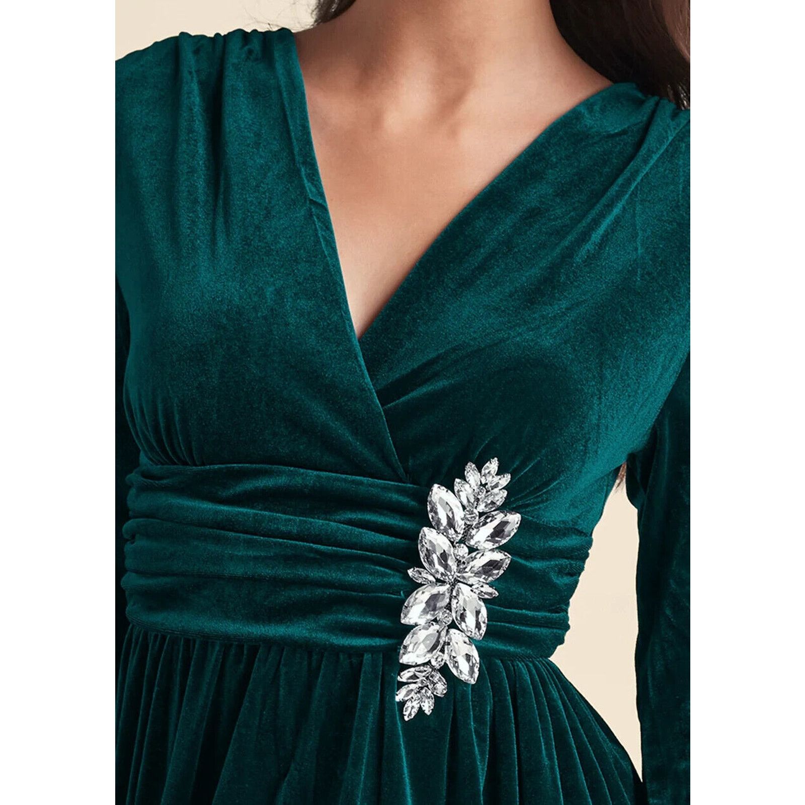 Other VENUS EMERALD GREEN VELVET RHINESTONE EMBELLISHED DRESS SZ L Size L / US 10 / IT 46 - 6 Thumbnail
