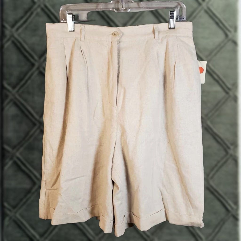 Coldwater Creek COLDWATER CREEK Linen Blend Shorts Bermuda NWT Size 16 Tan Elastic Waist Casual Summer Women's Shorts 16 Size 38" / US 16 / IT 52 - 1 Thumbnail