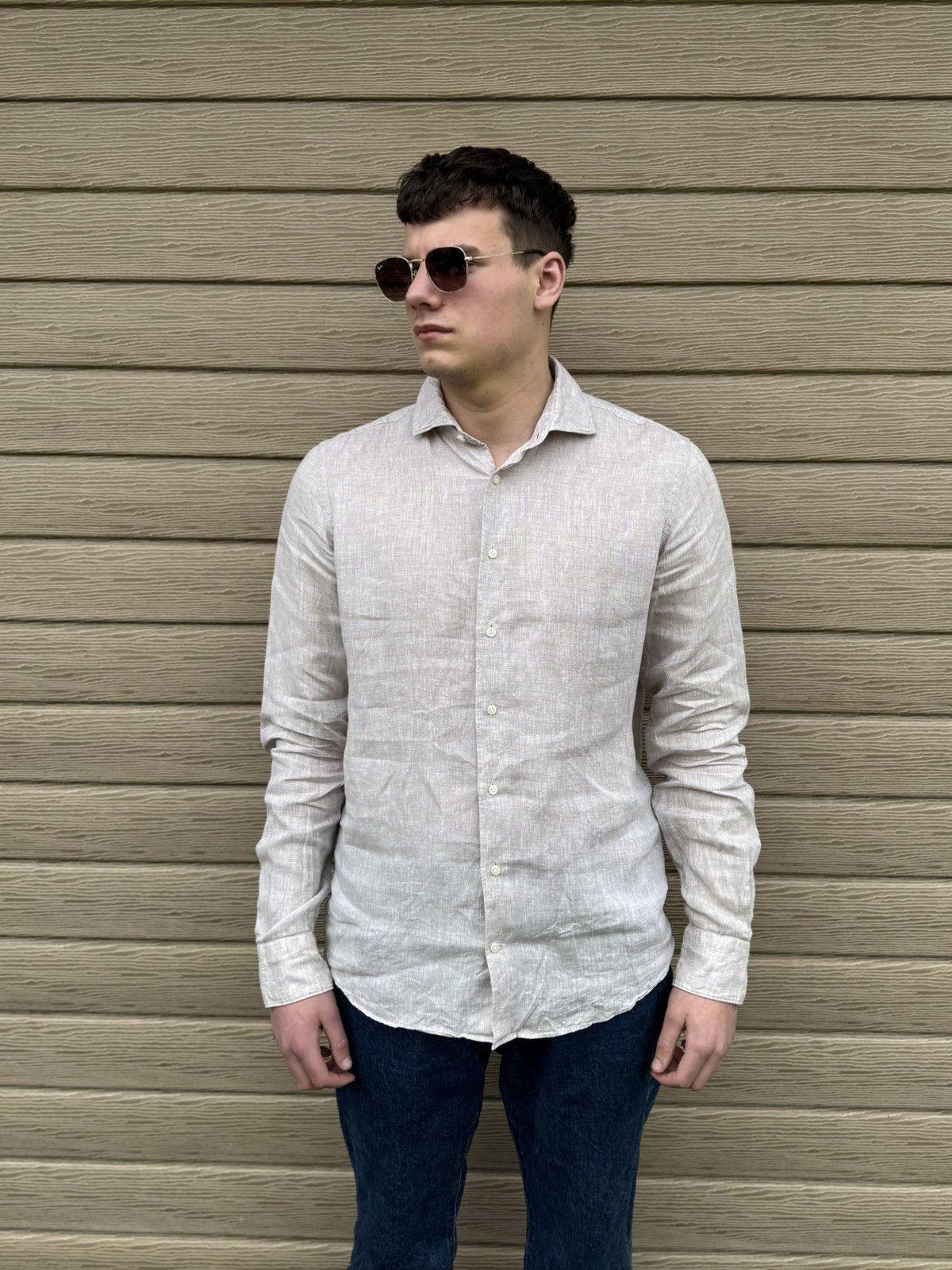 Suitsupply Suitsupply Linen Shirt Mens L Slim Fit Beige Italian Fabric Size US L / EU 52-54 / 3 - 6 Thumbnail
