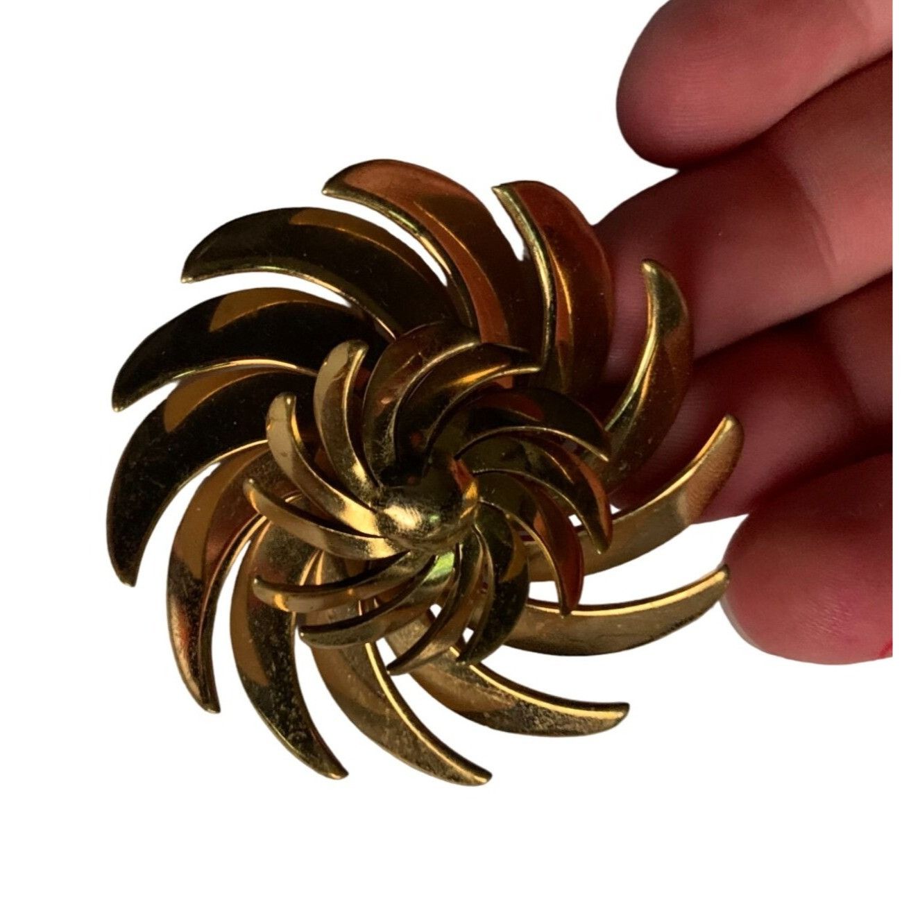 Other Vintage Handmade Gold Toned Pinwheel Swirl Brooch/Pin Size ONE SIZE - 2 Thumbnail