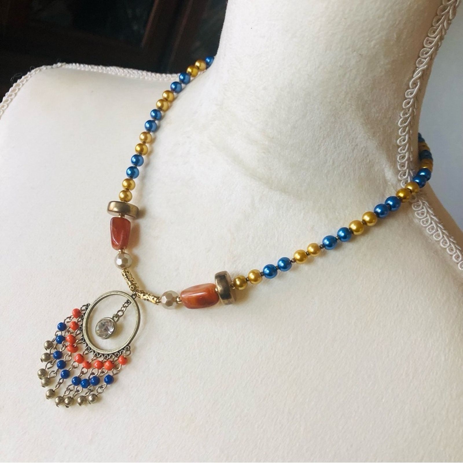 Handmade Handcrafted repurpose glass bead fringe Pearl necklace Size ONE SIZE - 4 Thumbnail