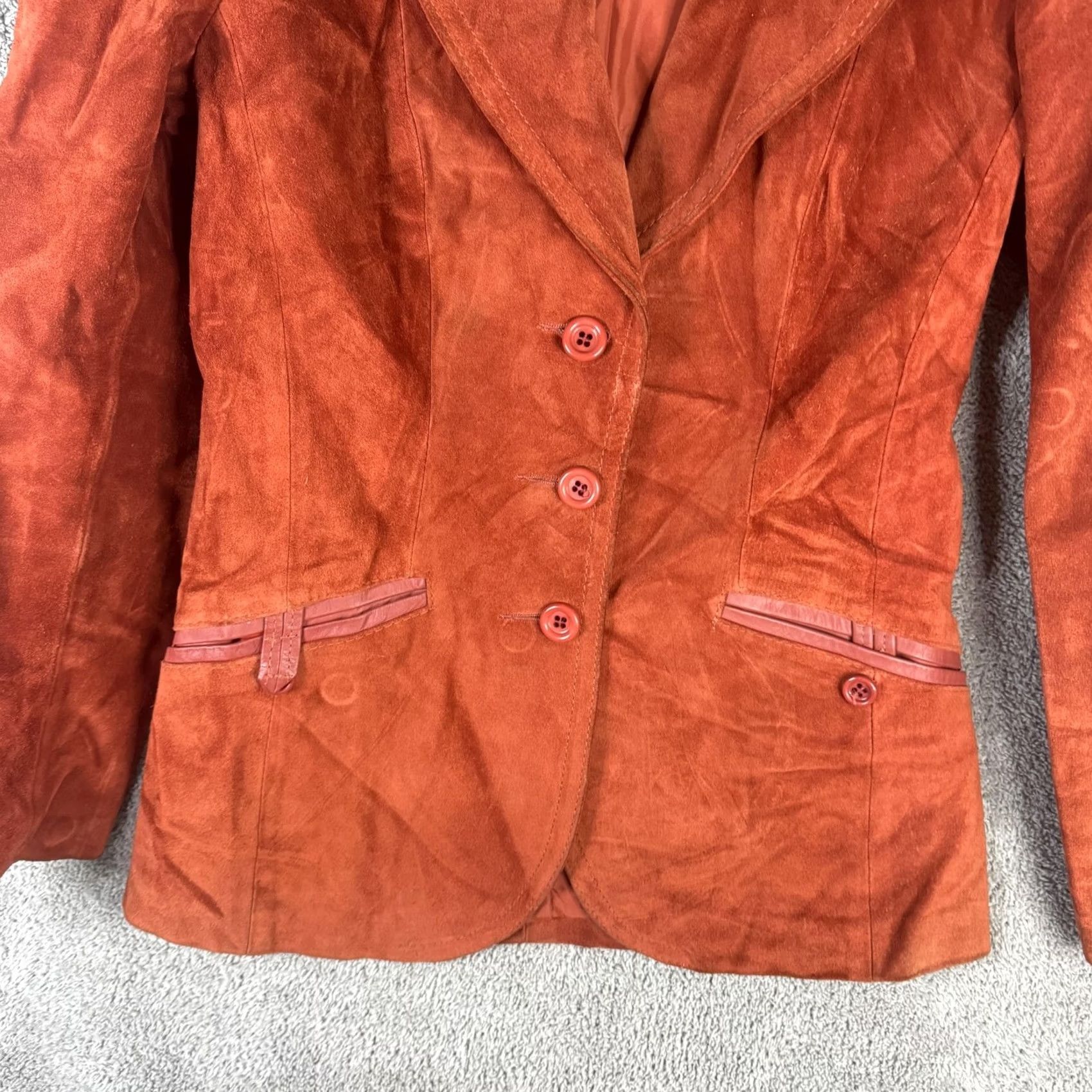 Vintage Split End Ltd Blazer Womens 7/8 Orange Suede Leather Elbow Patch Single Breasted Jacket & Coat Size M / US 6-8 / IT 42-44 - 5 Thumbnail