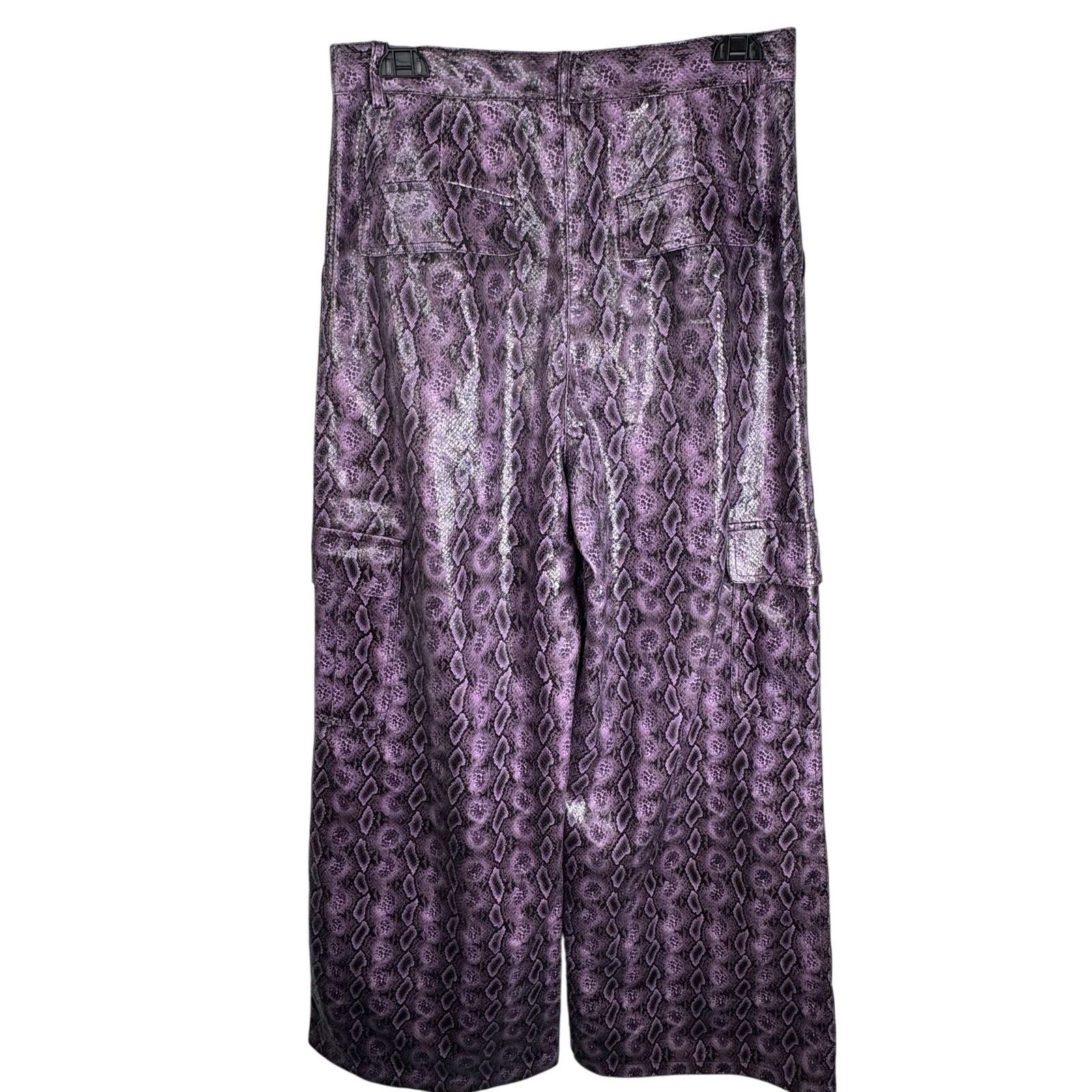 Nasty Gal Nasty Gal Purple Pleather Snakeskin Wide Leg High Rise Pants Size 30" / US 8 / IT 44 - 2 Thumbnail