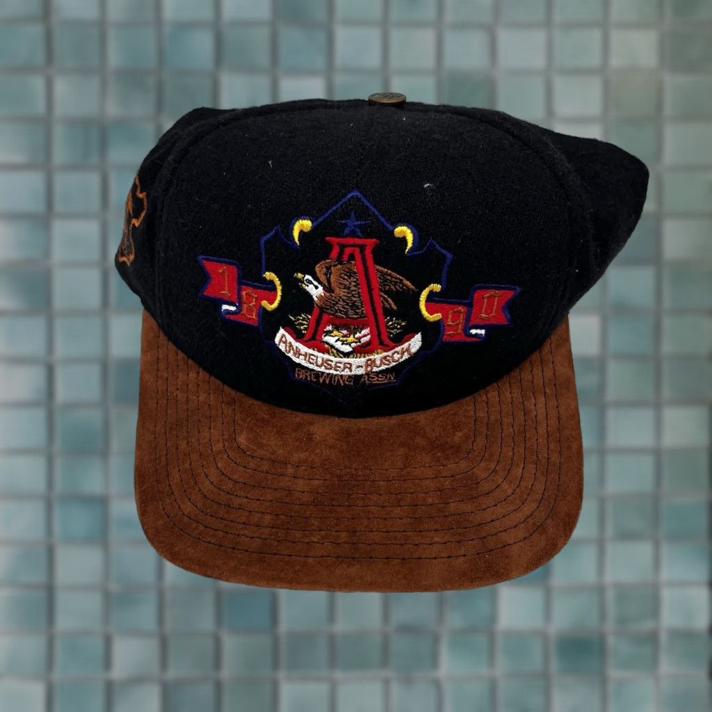 Vintage VINTAGE Anheurser Bush Baseball Cap One Size Black Wool Leather Collector's Edition Adjustable Men Black Cap 90s Beer Outdoor Size ONE SIZE - 1 Thumbnail