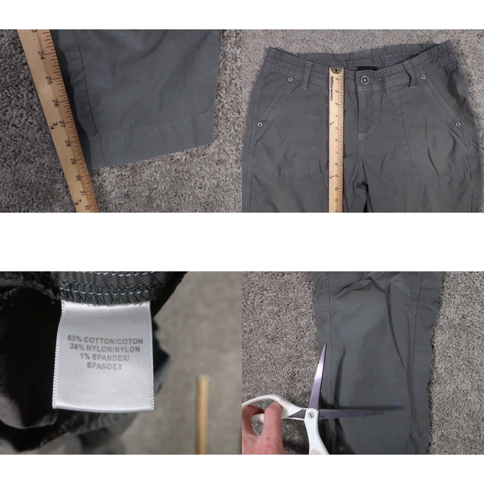 Vintage Kuhl Pants Womens 10 Gray Beige Cotton Blend Performance Stretch Pockets Cargo Drawstring 32x30 Regular Flat Front Zip 9-11 Inseam 30" Size 32" / US 10 / IT 46 - 8 Thumbnail
