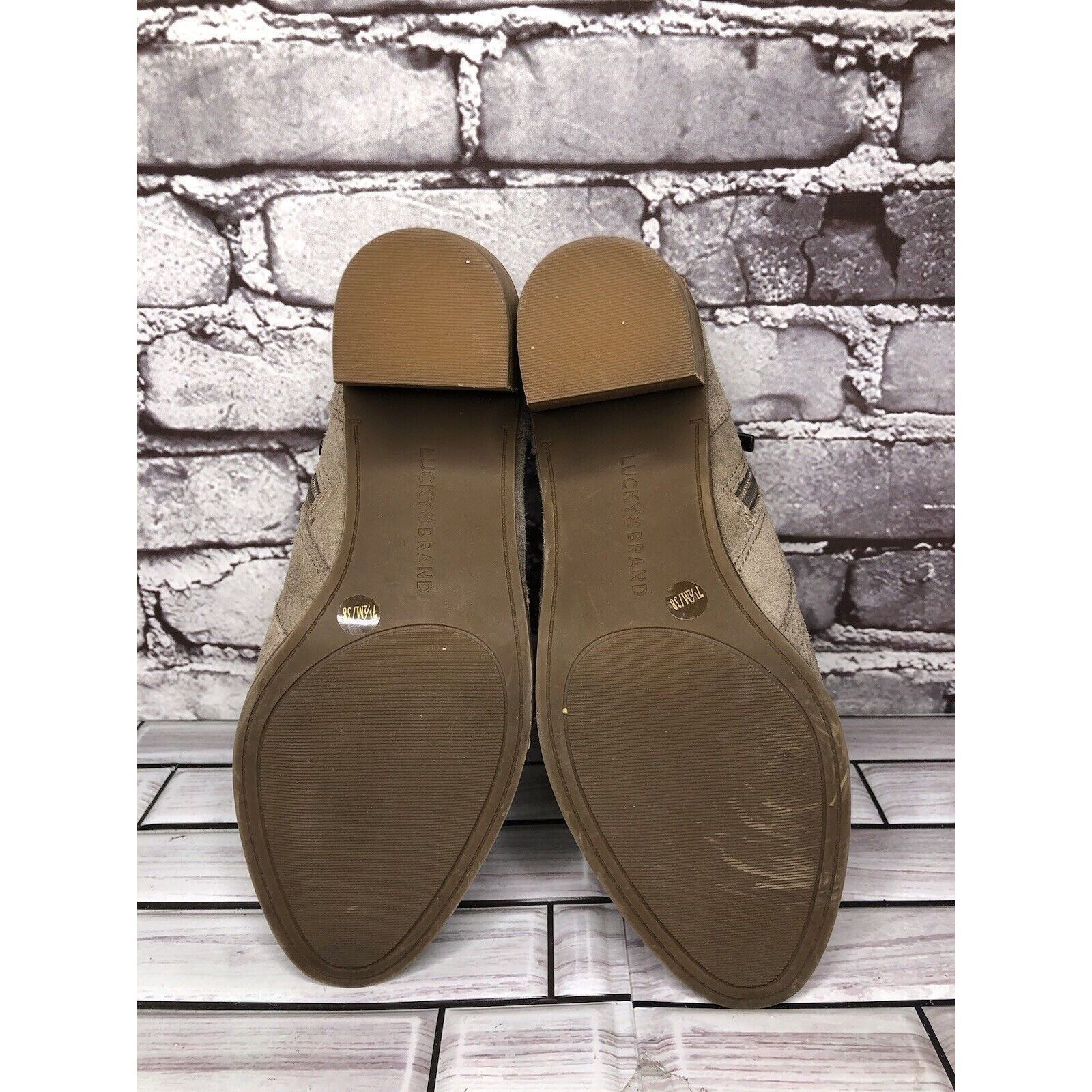 Lucky Brand Lucky Brand Ponic Taupe Tan Suede Cutout Block Heel Booties Size US 7.5 / IT 37.5 - 10 Thumbnail