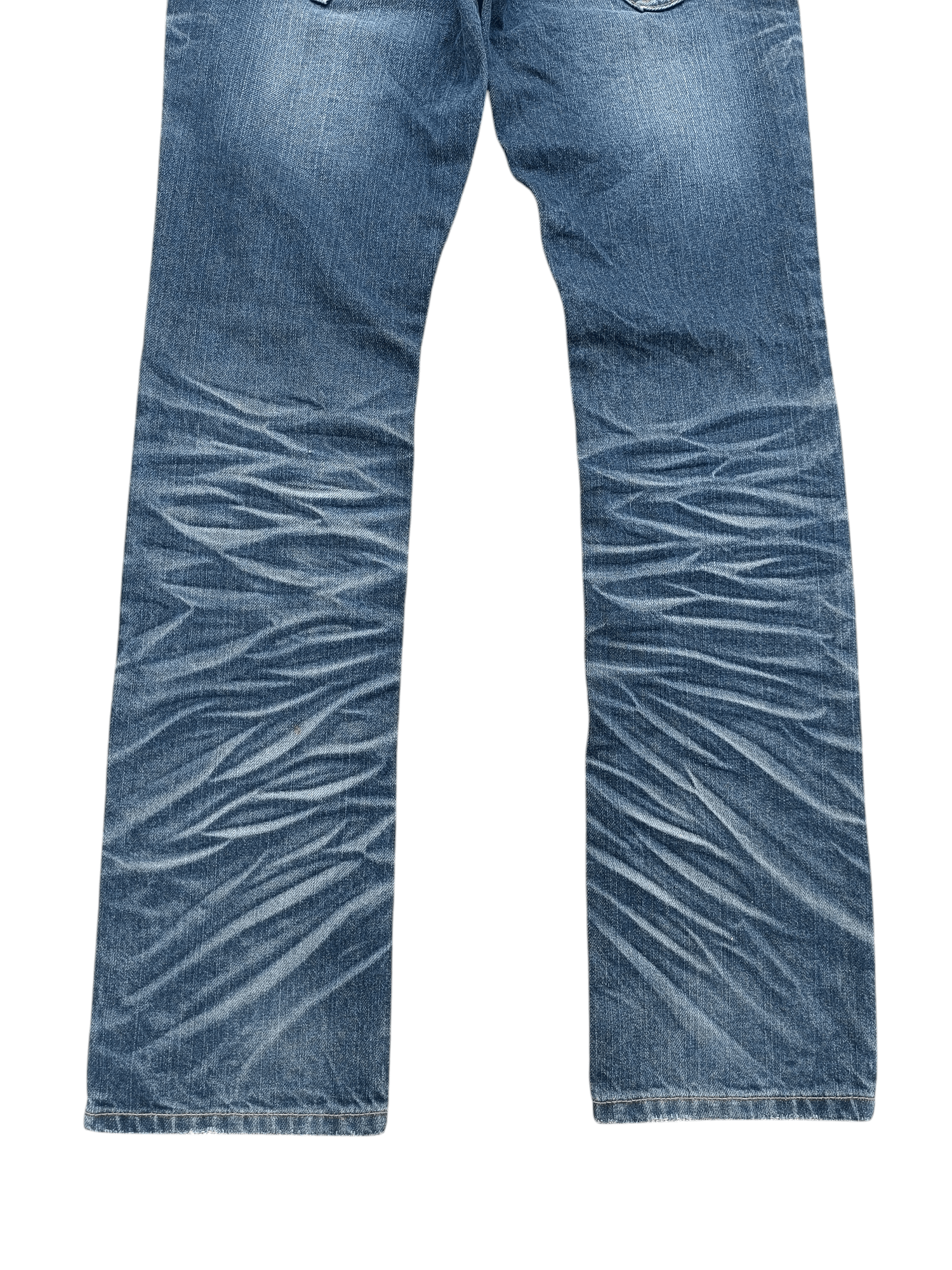 Japanese Brand BUZZ SPUNKY Skinny Distressed Whiskers Faded Rare Design Size US 30 / EU 46 - 13 Thumbnail