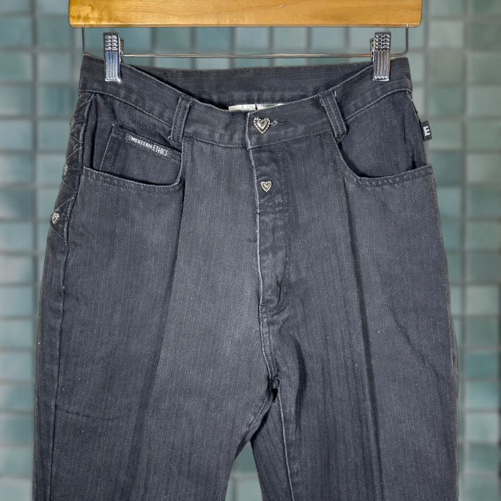 VINTAGE Western Ethics Black Herringbone Heart Button High Waist Jeans Womens 9