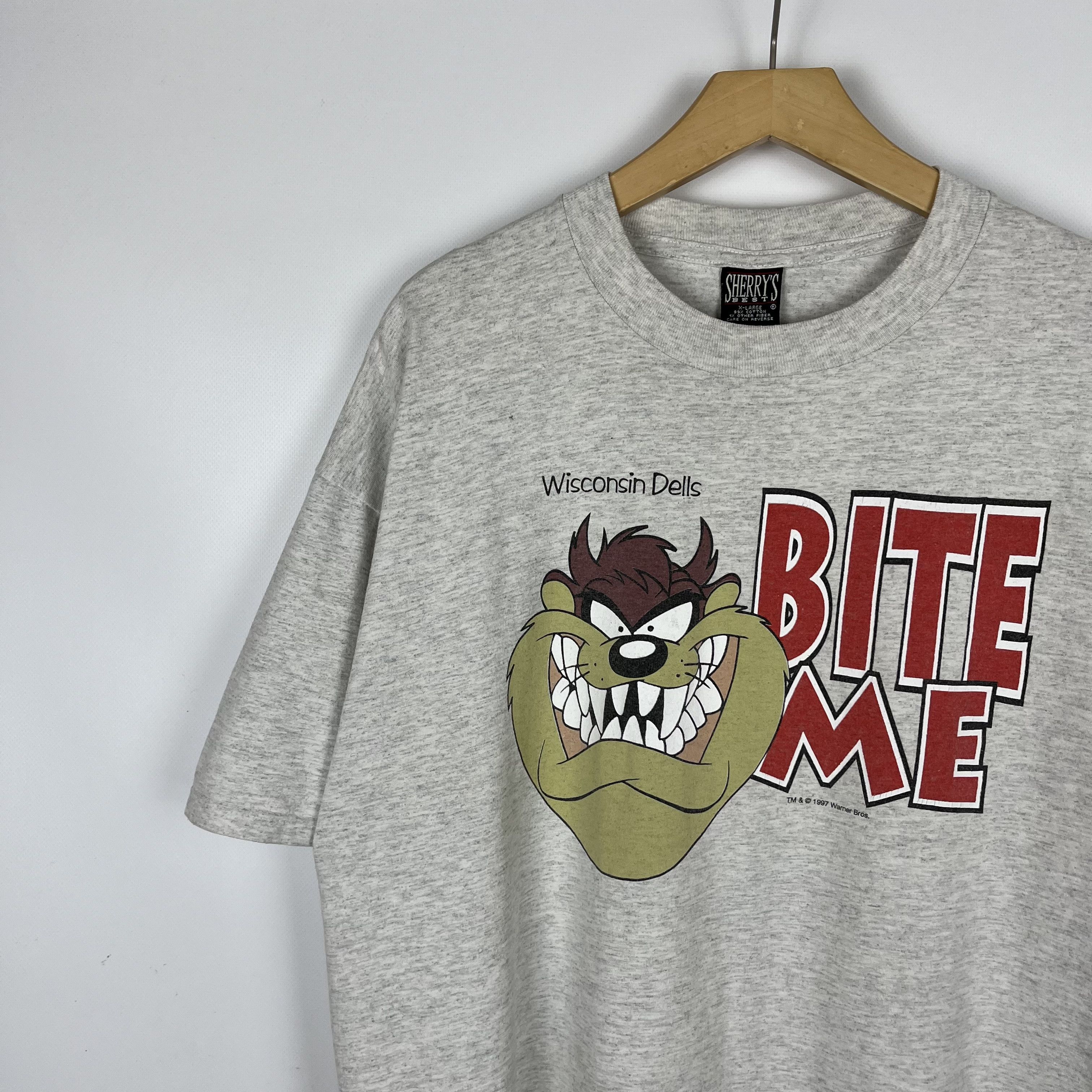 Warner Bros Vintage Warner Bros Taz «Bite Me» Cartoon T Shirt 1997 Size US XL / EU 56 / 4 - 5 Thumbnail