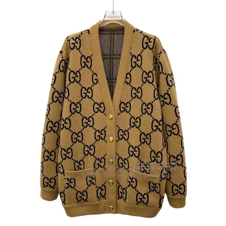 Gucci Gucci Colour block logo jacquard full-print wool V-neck si Size M / US 6-8 / IT 42-44 - 1 Thumbnail