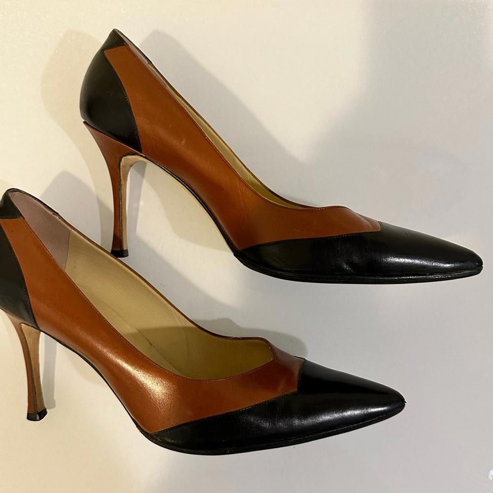 Manolo Blahnik Manolo Blahnik Black and Brown Leather Geometric Pumps 39.5 Size US 8.5 / IT 38.5 - 3 Thumbnail