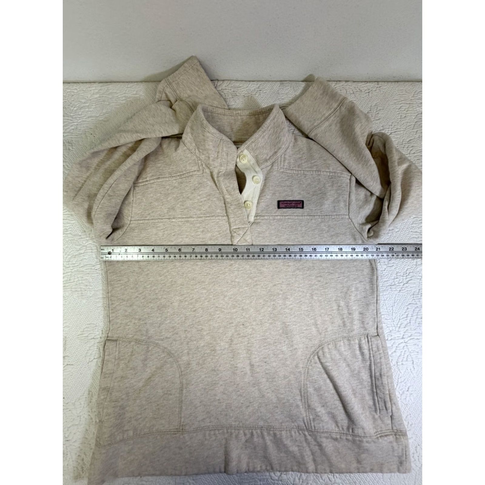 Vineyard Vines Vineyard Vines Shep Shirt Pullover Top Womens M Oatmeal 1/4 Button Pockets Mock Neck Button Logo Sweatshirt Athletic Activewear Long Sleeve Size M / US 6-8 / IT 42-44 - 4 Thumbnail