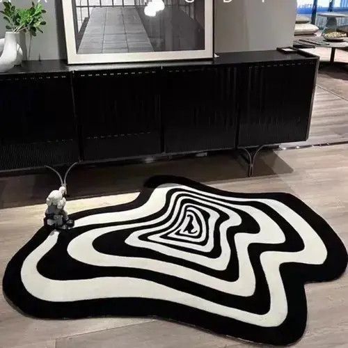 Japanese Brand × Vintage Creative Black White Striped Living Room Carpet 50x80cm Size ONE SIZE - 3 Thumbnail