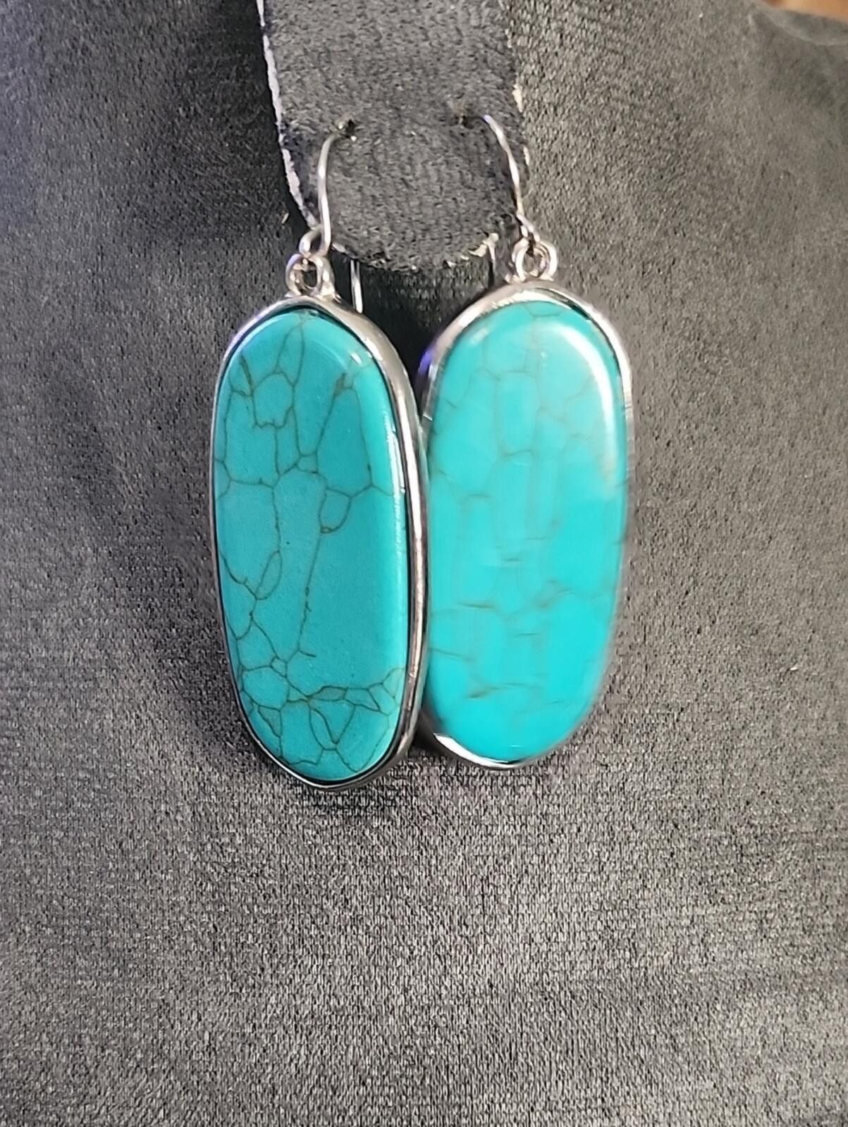 Other Turquoise Looking Oval Drop Stone Hook Earrings Size ONE SIZE - 1 Thumbnail