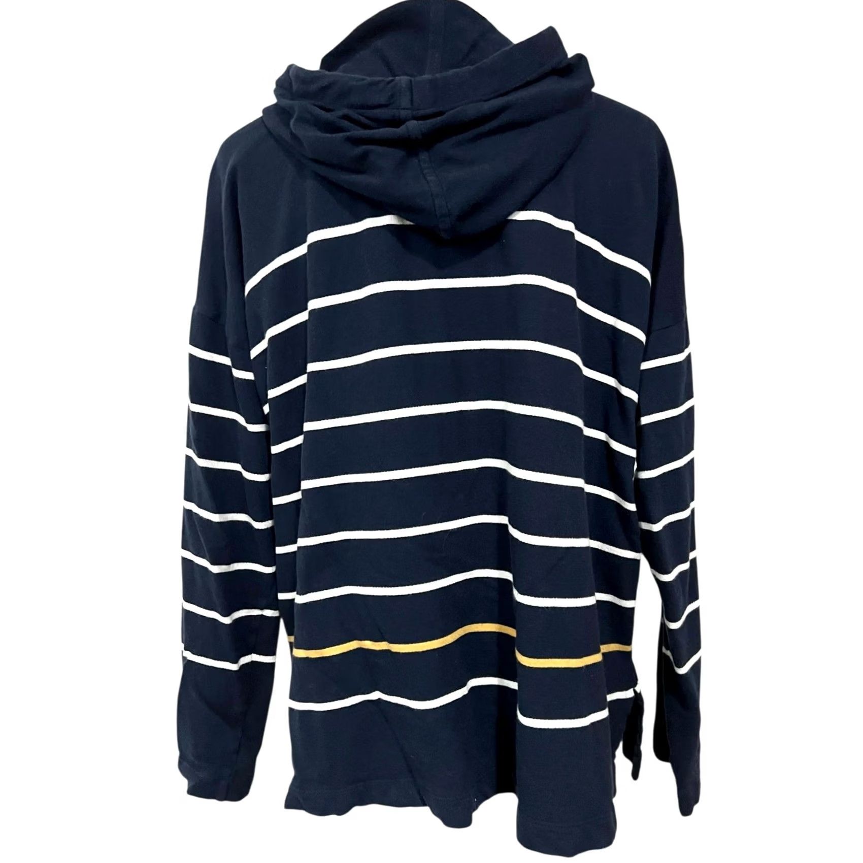 J. Jill J. Jill Hoodie Women’s M Striped Navy Blue Drawstring Cotton Pullover Knit Relaxed Fit Pullover Hoodie Womens M Navy Striped Cotton Hoodie Size M / US 6-8 / IT 42-44 - 5 Thumbnail