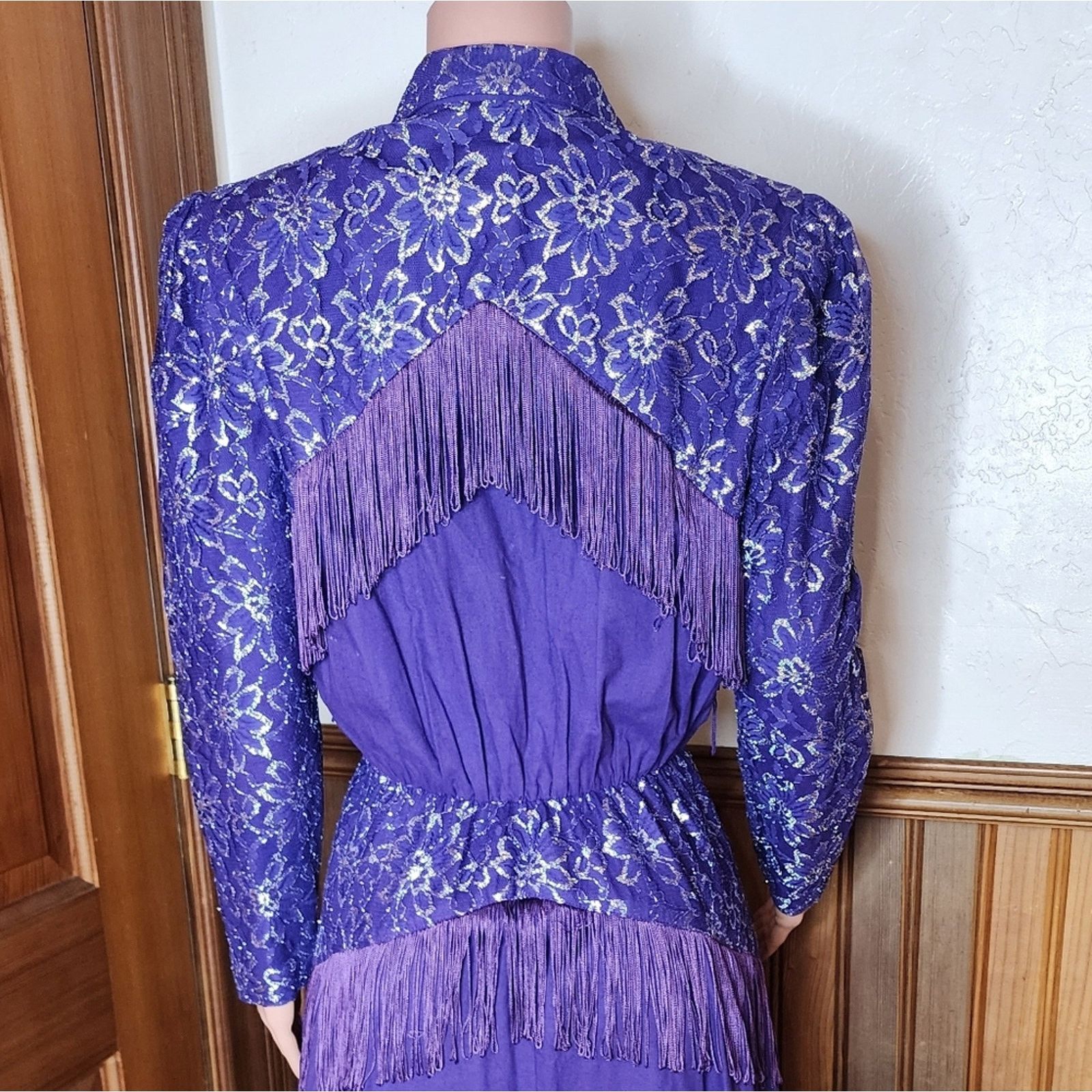 Other Lilia Smith Purple Lace Fringe Western Vintage Dress 13/14 Size M / US 6-8 / IT 42-44 - 6 Thumbnail