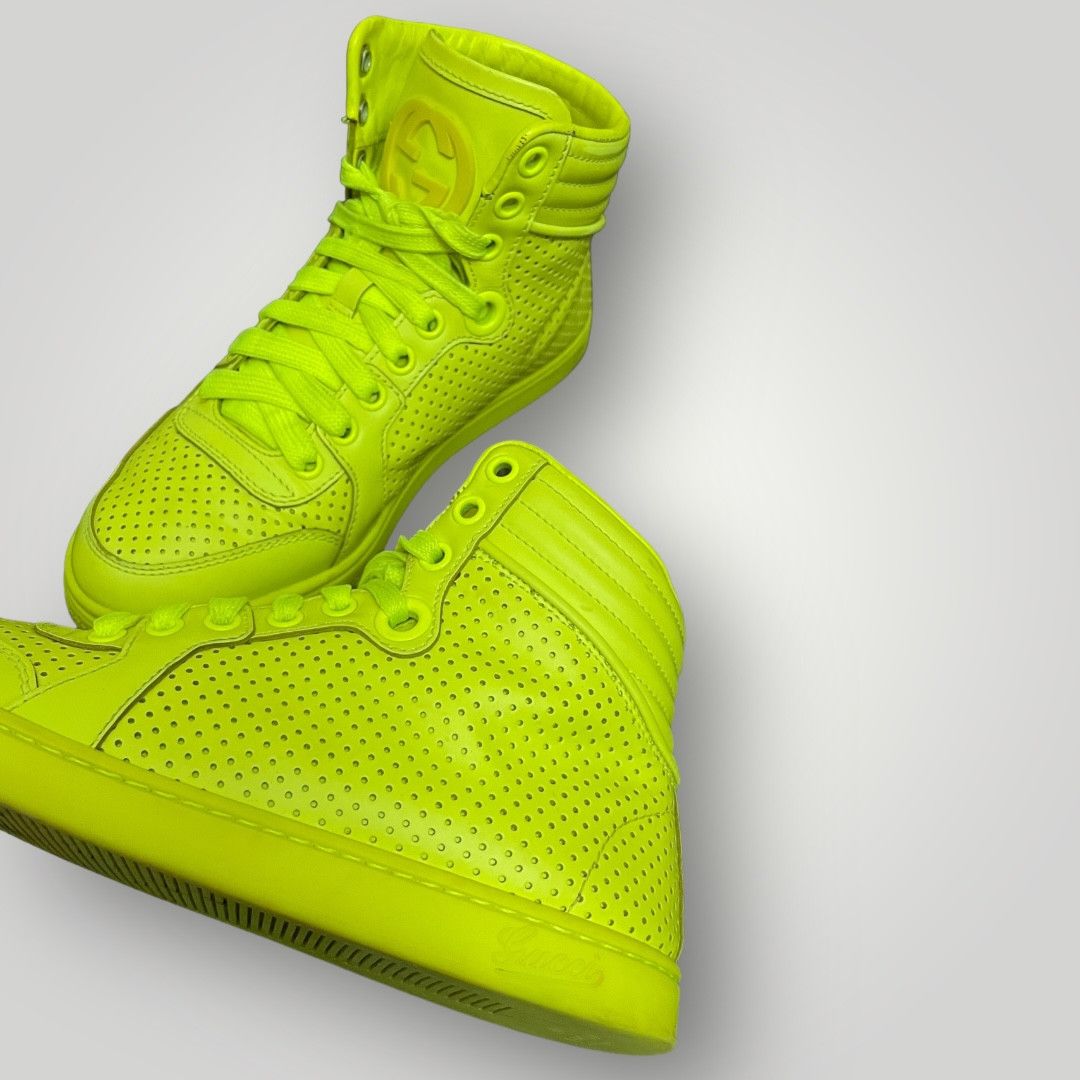 Vintage Gucci Neon Green Perforated Leather Coda High Top Sneakers Size US 4 / IT 34 - 3 Thumbnail