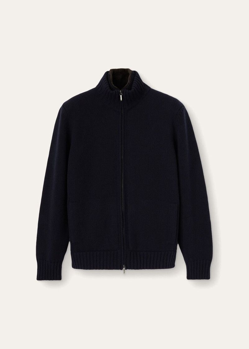 Loro Piana o1w1db10226 FAM3908 Colman Bomber Jacket in Navy Blue Size US L / EU 52-54 / 3 - 1 Thumbnail