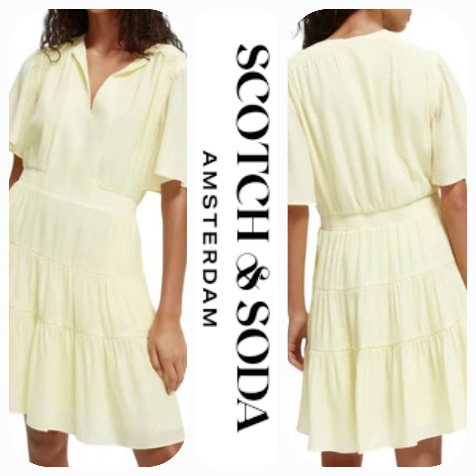 Scotch & Soda NWT Scotch & Soda Paneled Gathering Lined Dress Sz. L Yellow Size L / US 10 / IT 46 - 1 Thumbnail