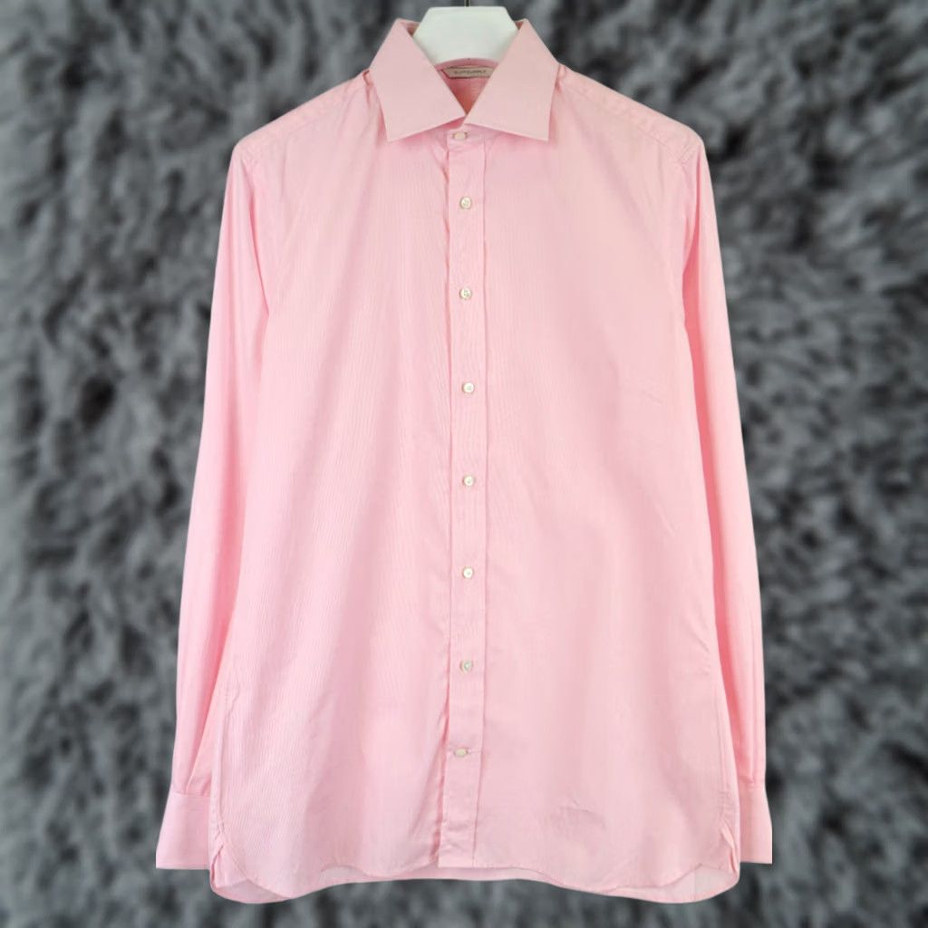 Suitsupply SUITSUPPLY Shirt Men's XL Pink Spread Collar Button Up Long Sleeve Pinstriped Size US XL / EU 56 / 4 - 1 Thumbnail