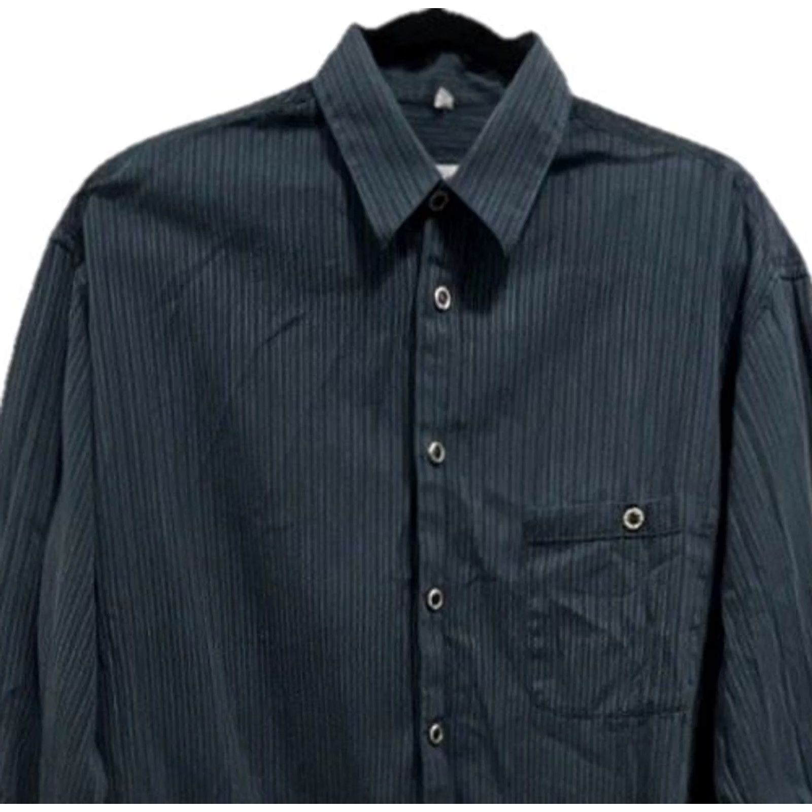 Vintage Giorgio Danieli Shirt Men Navy Textured Stripe Button-Front Long Sleeve Classic Fit Casual Size US L / EU 52-54 / 3 - 3 Thumbnail