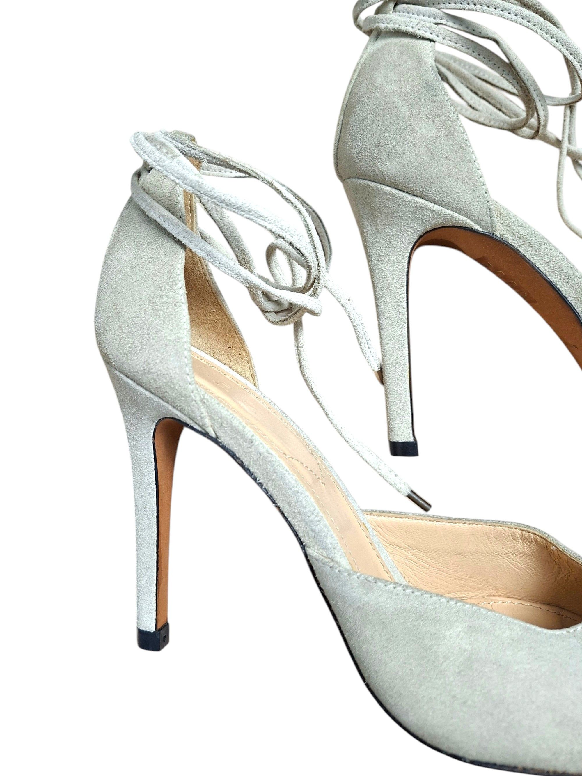 Iro IRO Paris Suede Lace Up Stiletto Heels Silver Metal Tip Size US 8.5 / IT 38.5 - 2 Thumbnail