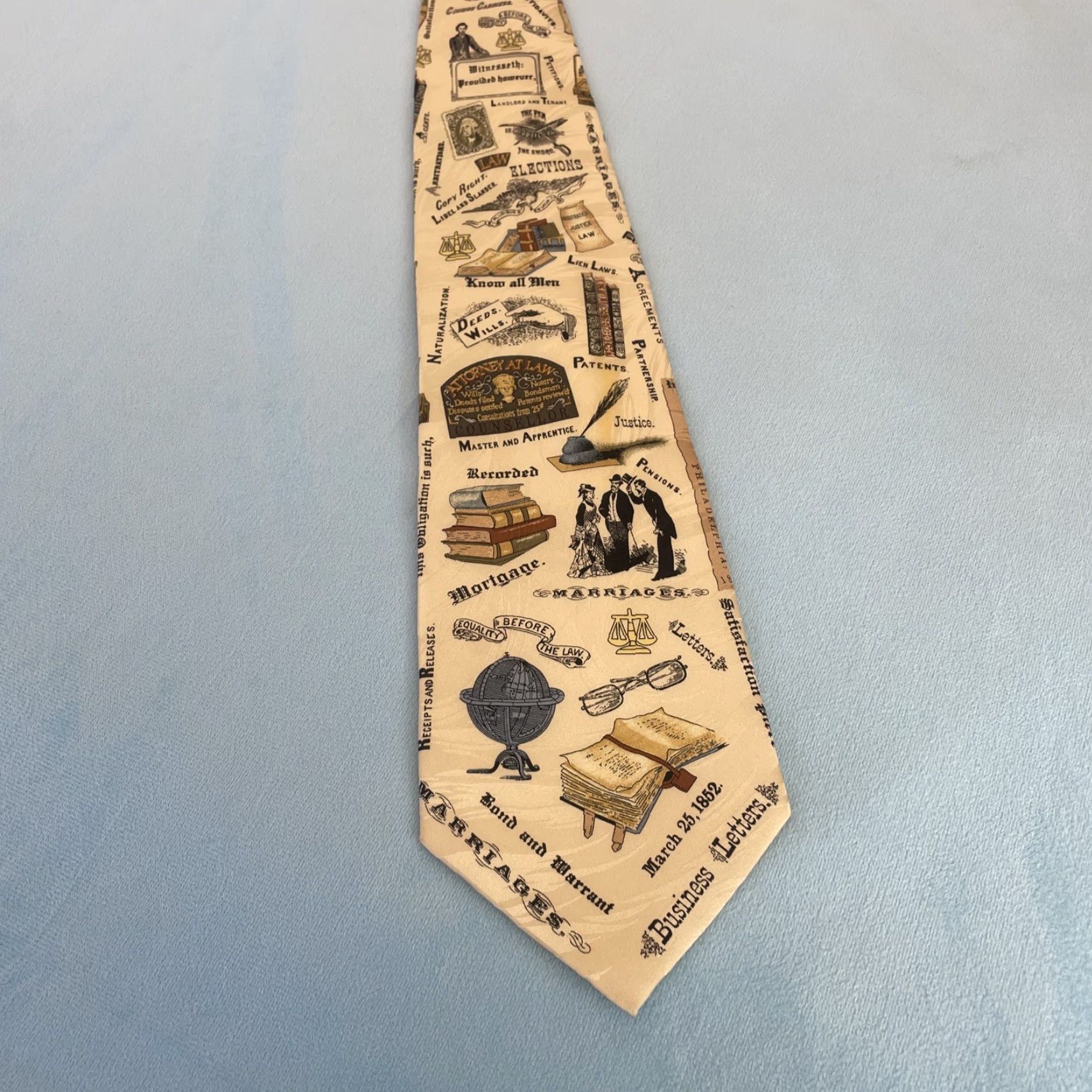 Vintage Museum Artifacts Silk Tie Men Classic 57" 4" Handmade Cream Tan Brown Geometric History American Judge Artifact 57" Silk Tie Mens Size ONE SIZE - 4 Thumbnail