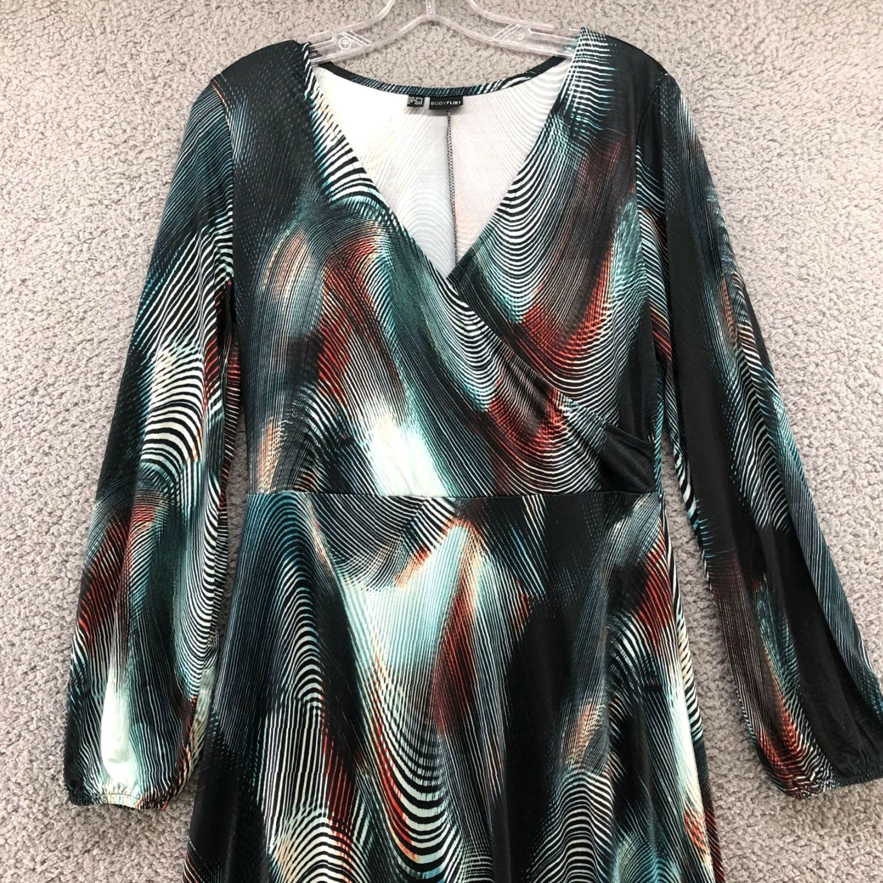 Altea BODYFLIRT Maxi Dress Long Sleeve S Surplice Teal Multicolor Abstract Geometric V-Neck A-Line Beach Hippie Retro Summer Whole Women Size S / US 4 / IT 40 - 4 Thumbnail