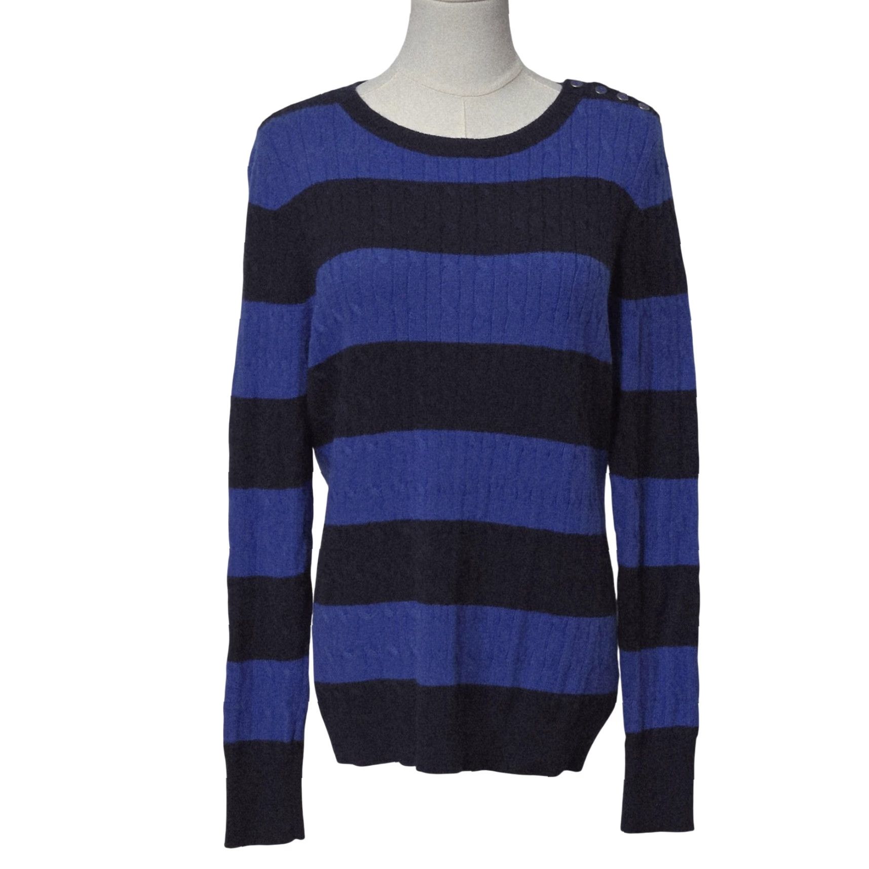 Talbots Talbots Sweater Womens Medium Blue Navy Stripe Button Shoulder Pullover Knit Size M / US 6-8 / IT 42-44 - 2 Thumbnail