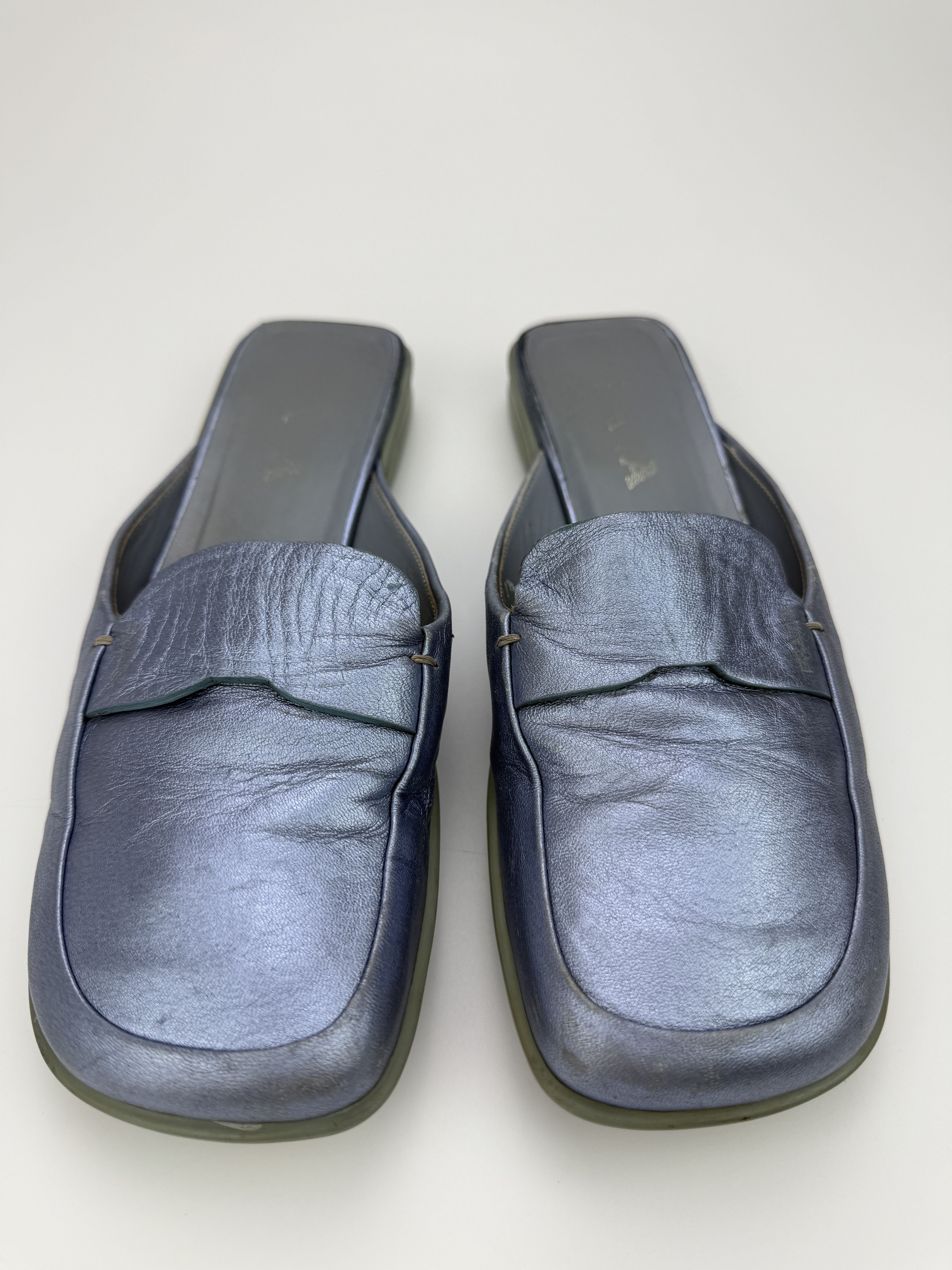 Prada Vintage Prada Blue Leather Mules Sandals Size US 7.5 / IT 37.5 - 4 Thumbnail