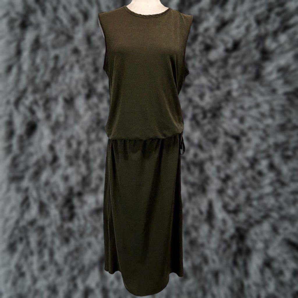 Zara Zara Tank Midi Dress Medium Olive Gathered Waist Side Slits Casual Comfort Size M / US 6-8 / IT 42-44 - 1 Thumbnail