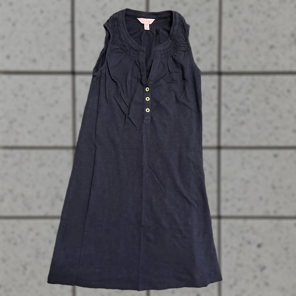 Lilly Pulitzer Lilly Pulitzer Shirt Dress Navy XXS V-Neck Sleeveless Short Ruffle Zip Lined Solid Womens Vintage No Size XXS / US 00 / IT 34 - 1 Thumbnail