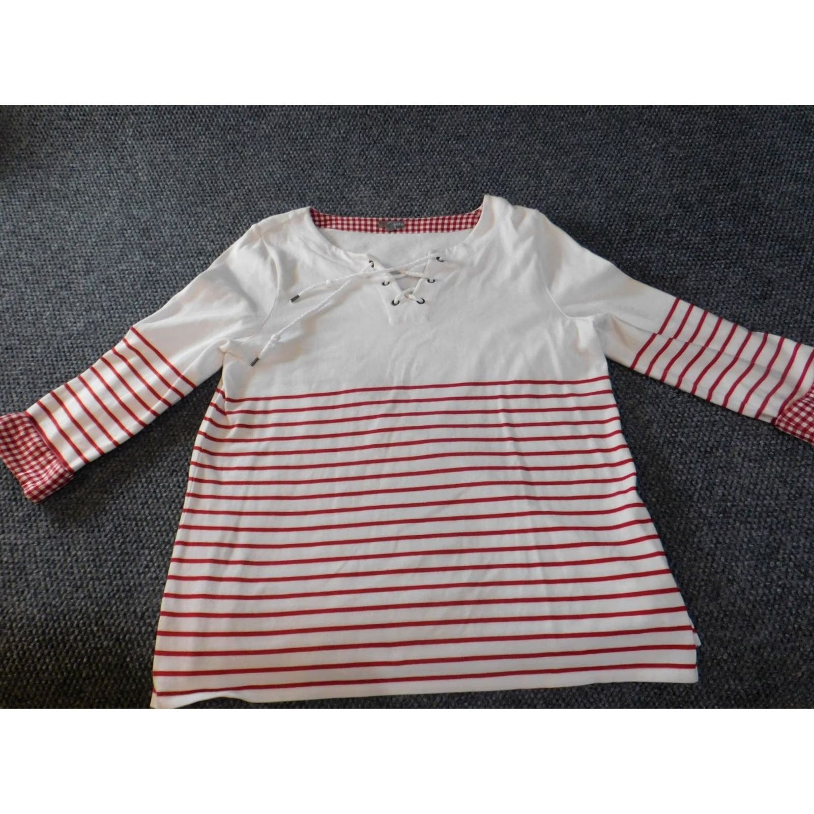 Talbots Talbots Womens Sweater L Red Plaid Knit Crew Neck Pullover Casual Regular Cotton Button Open Vintage: No Size L / US 10 / IT 46 - 2 Thumbnail