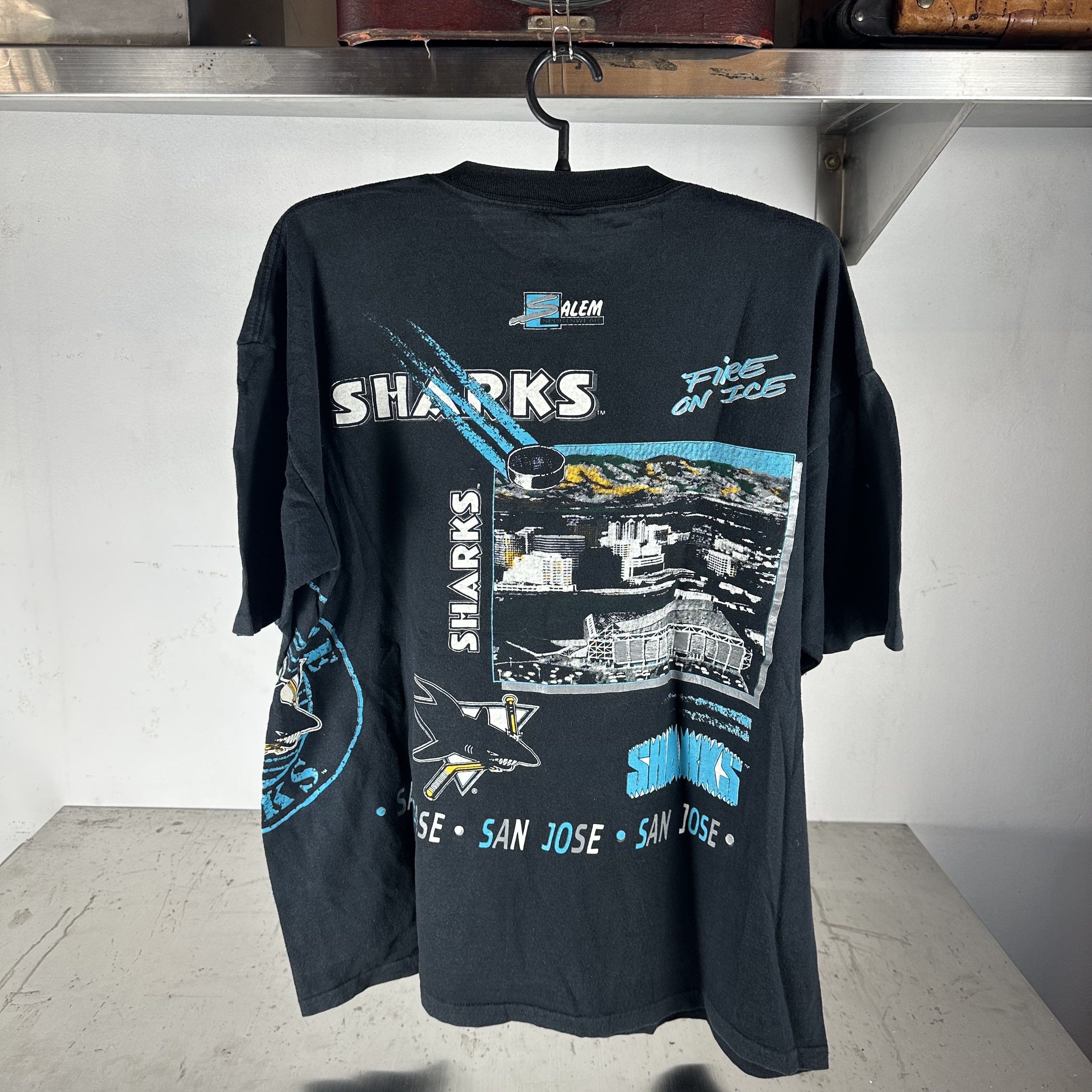 Vintage ​90s San Jose Sharks Fire On Ice NHL AOP Salem XL T-shirt Size US XL / EU 56 / 4 - 3 Thumbnail