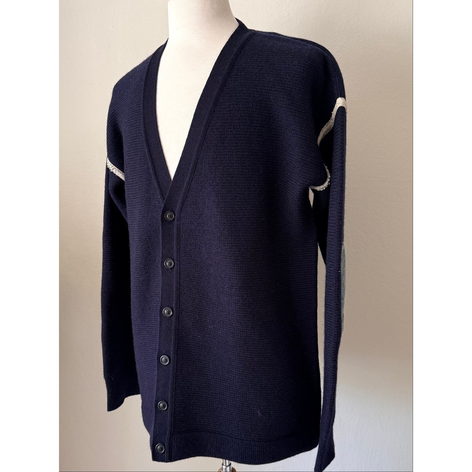 Maison Margiela Maison Margiela Wool Cardigan Denim Elbow Patch V-Neck NWT Size US M / EU 48-50 / 2 - 1 Thumbnail