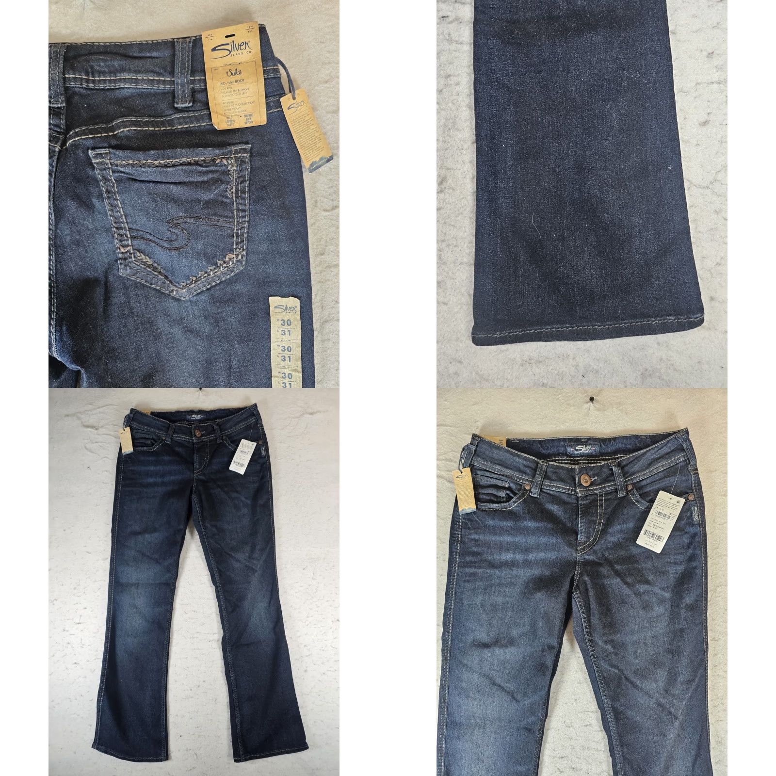 Vintage Silver Signature Jeans Mid Slim Boot Cut Jeans Women's 30x31 Dark Wash NWTs Silver Jeans Suki Surplus Regular Fit Denim Blue Size 30" / US 8 / IT 44 - 8 Thumbnail