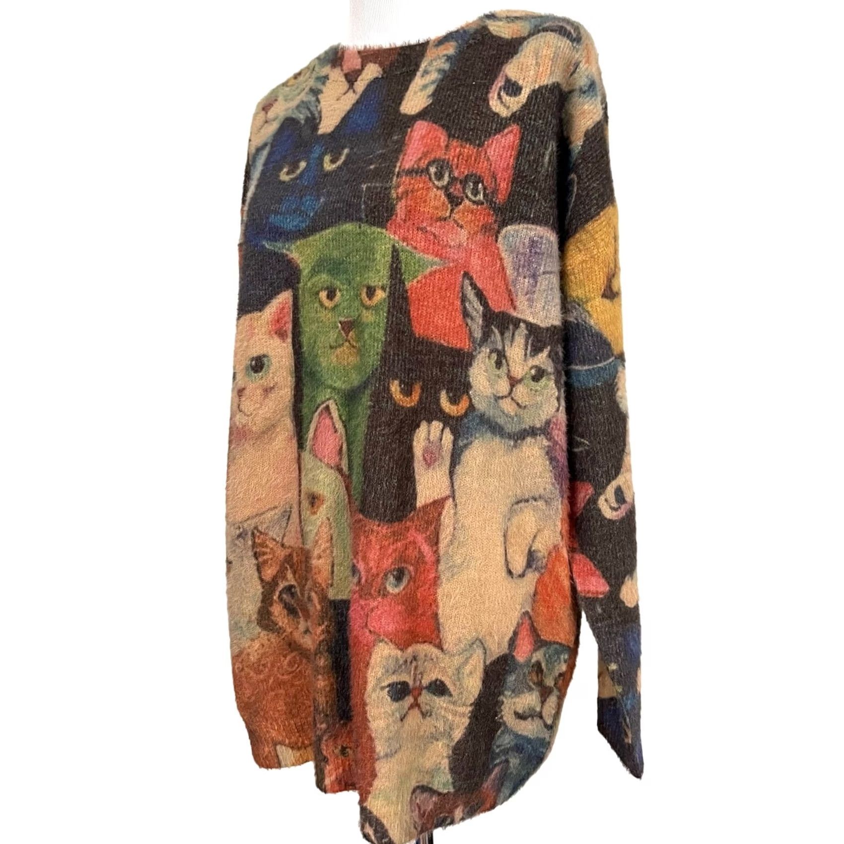 Vintage VINTAGE Women’s Cat Sweater Pullover Oversized Wool Blend Allover Design Sz Large Size L / US 10 / IT 46 - 4 Thumbnail