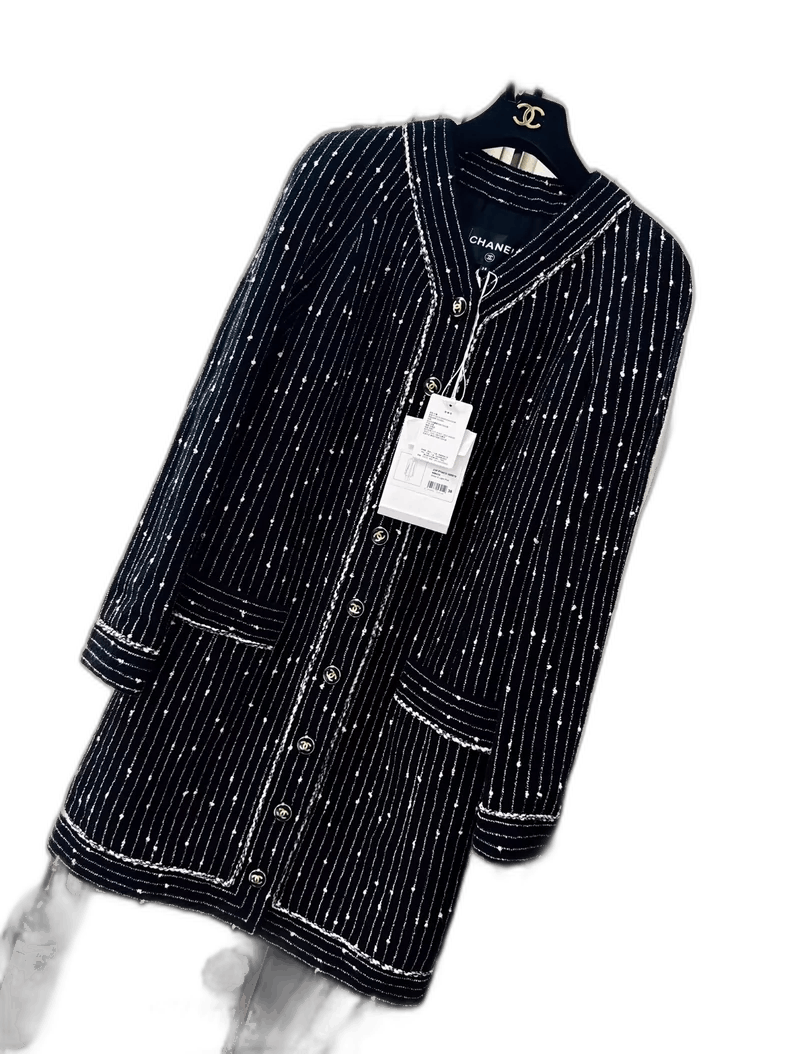 Chanel Chanel Black and Pink Striped Long Coat Size M / US 6-8 / IT 42-44 - 1 Thumbnail