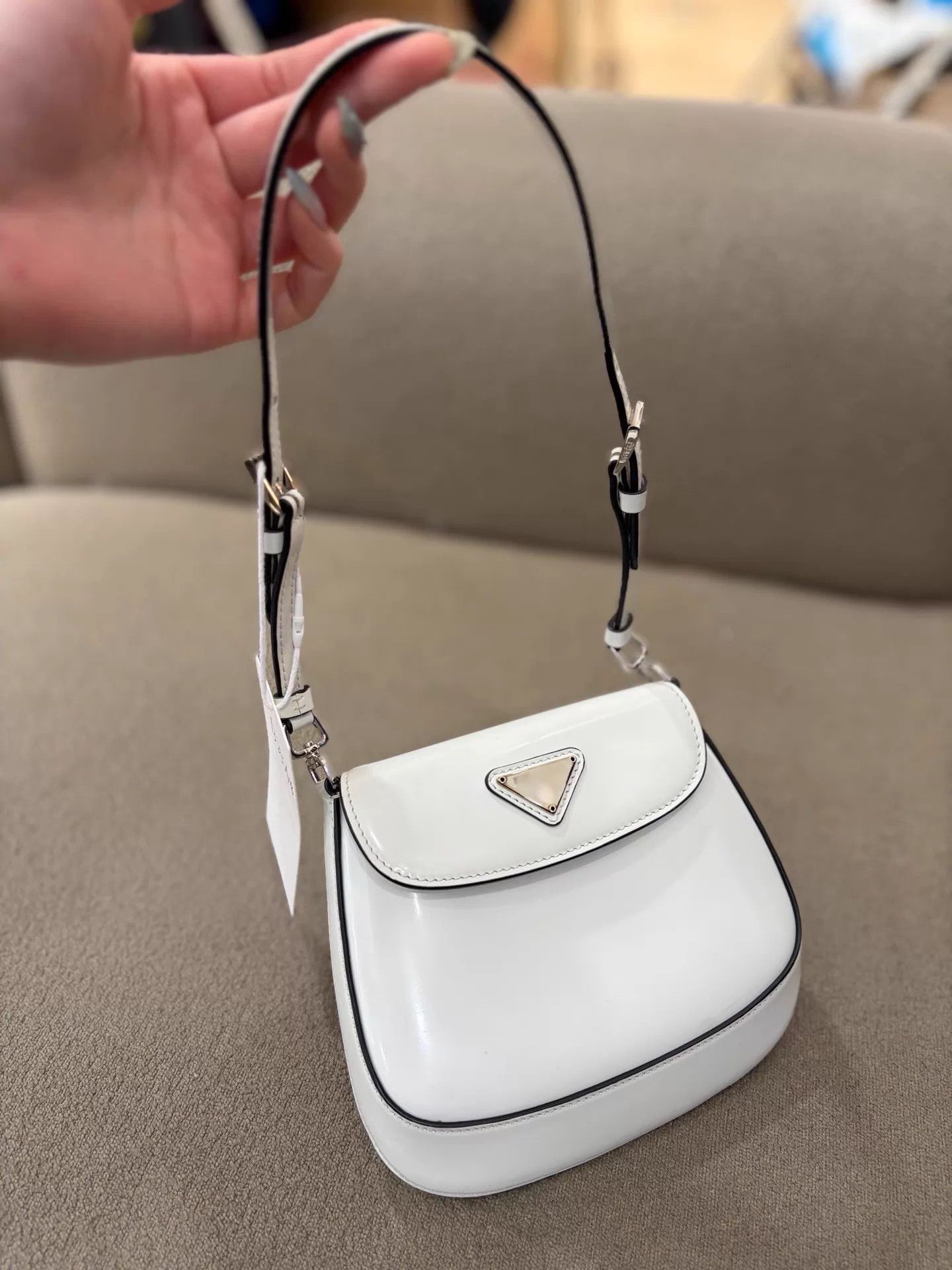 Prada Prada Mini Cleo Cream White Silver Buckle Armpit Bag Size ONE SIZE - 1 Thumbnail